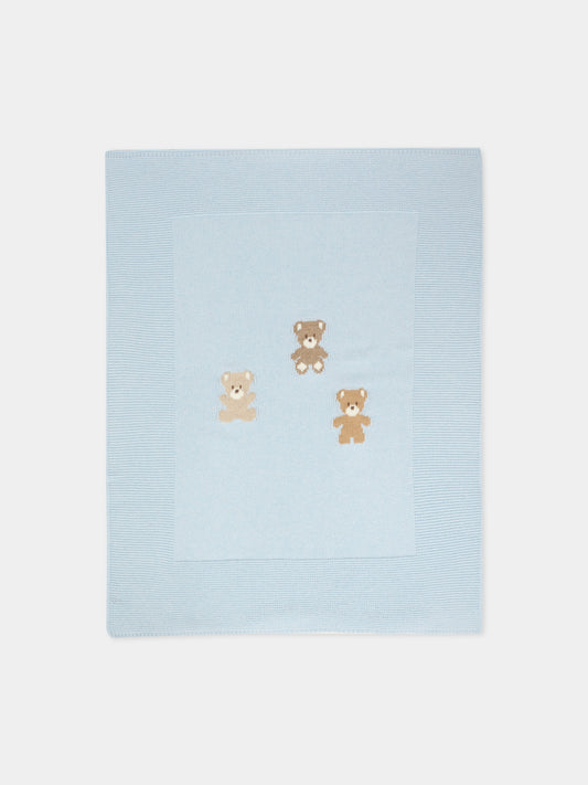 Coperta celeste per neonato con orsetti,J.o. Milano,568A1 CIELO