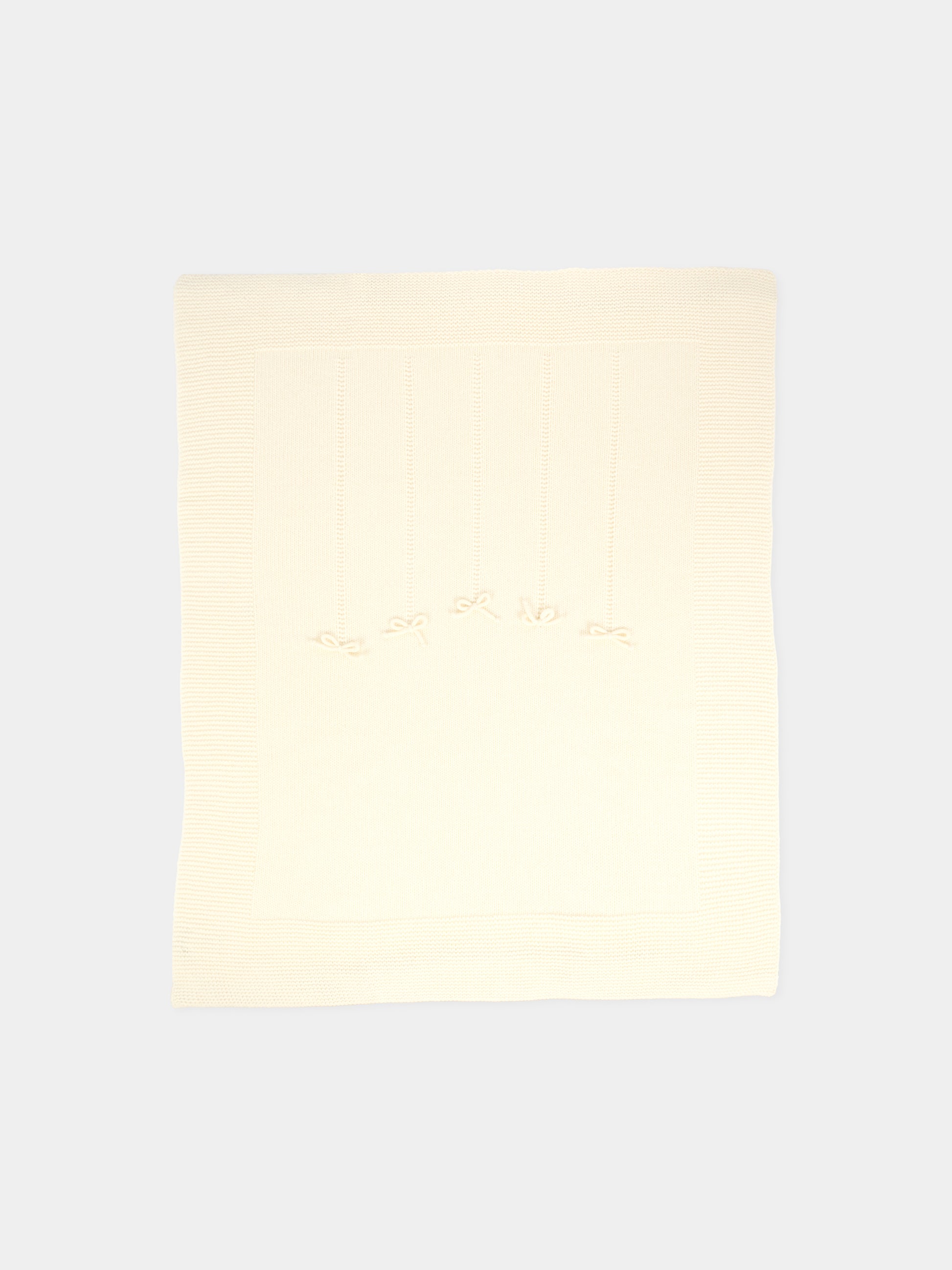 Coperta avorio per neonati con fiocchi,J.o. Milano,568D1 PANNA