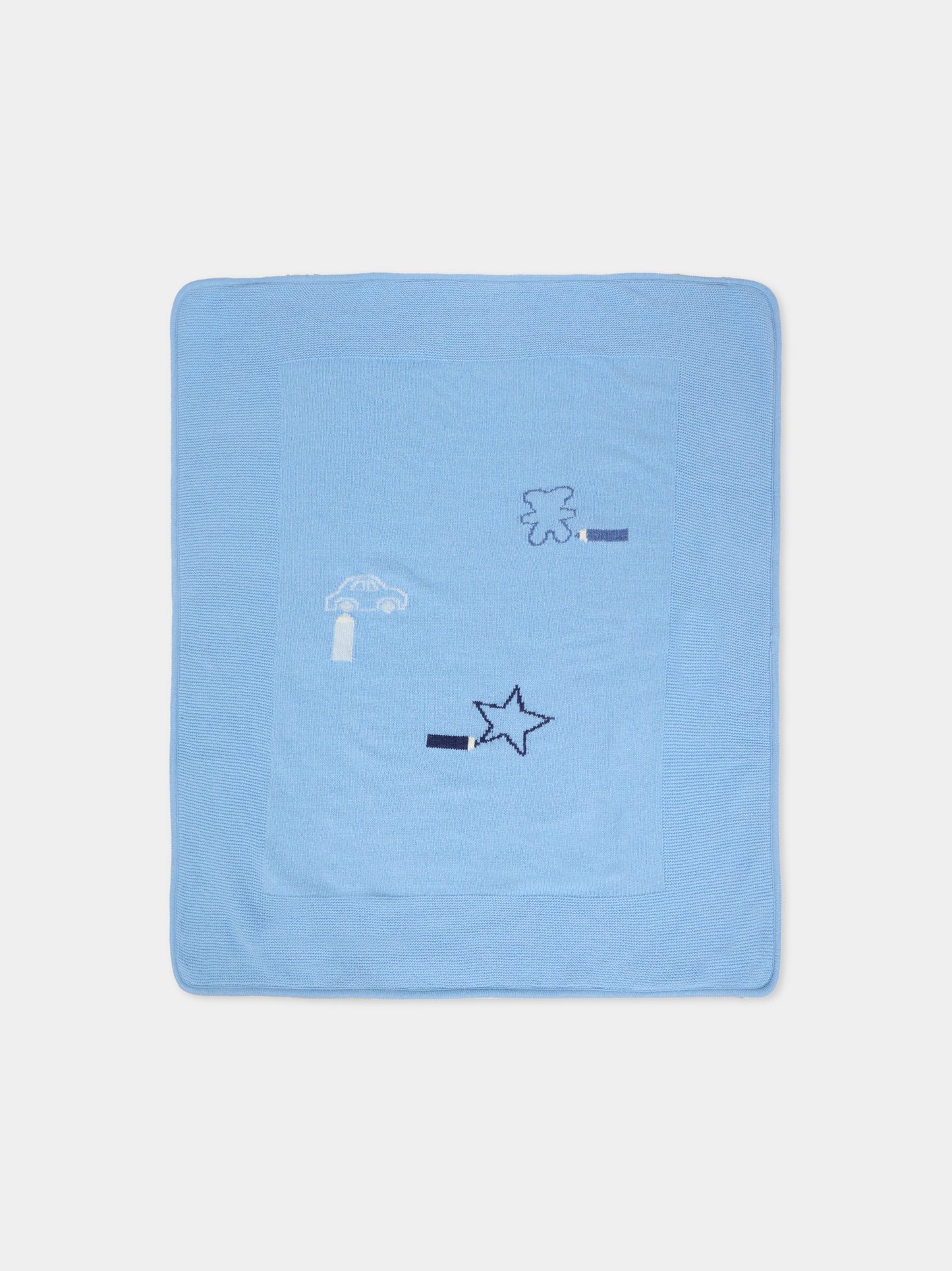 Coperta celeste per neonato con disegni,J.o. Milano,568A3 CELESTE