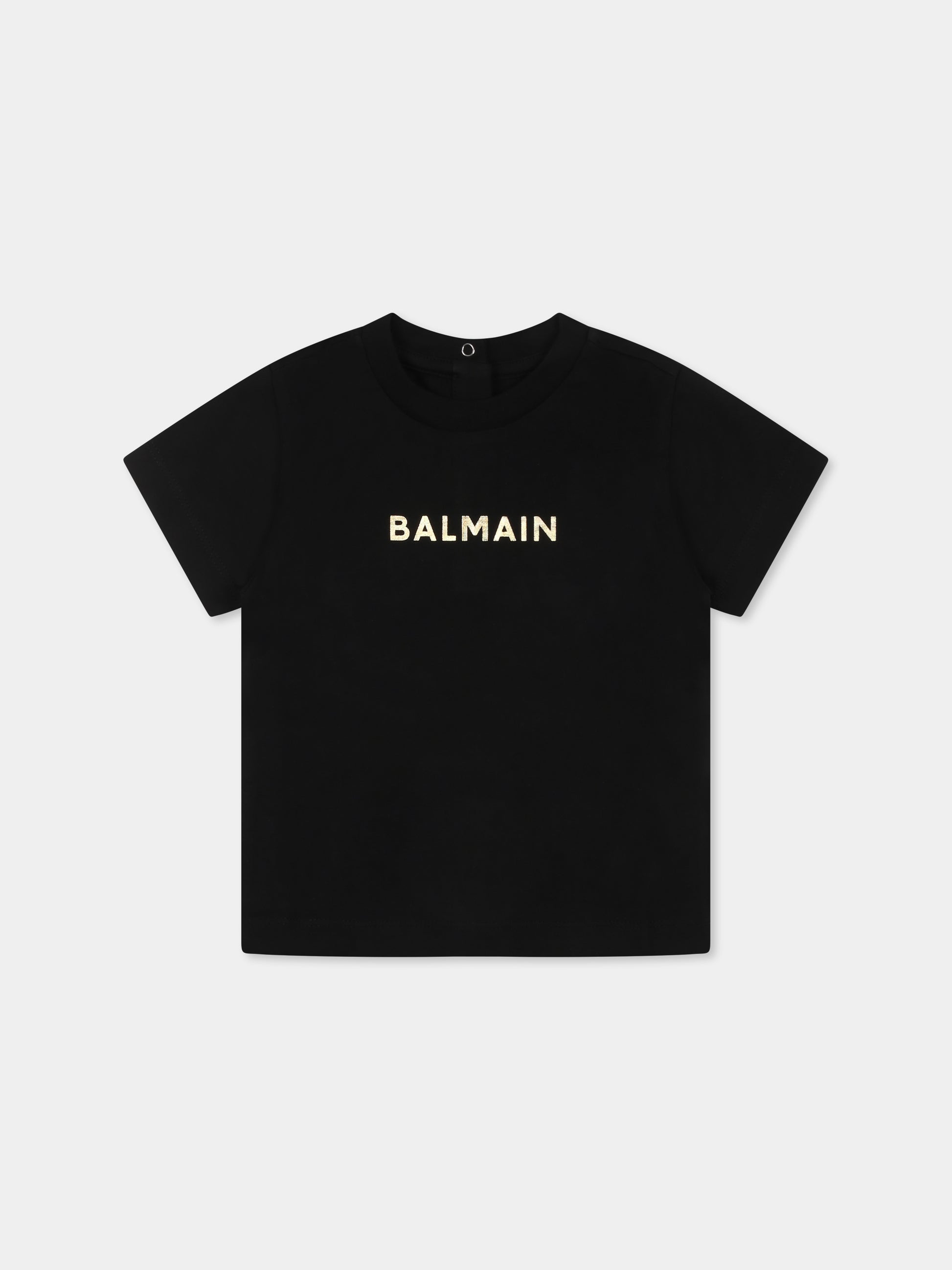 T-shirt nera per neonata con logo,Balmain Kids,BU8621 Z0082 930OR
