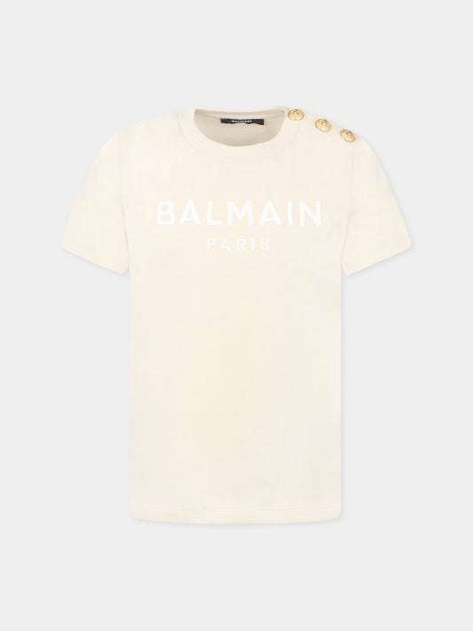 T-shirt beige per bambina con logo,Balmain Kids,BU8A11 Z1751 106