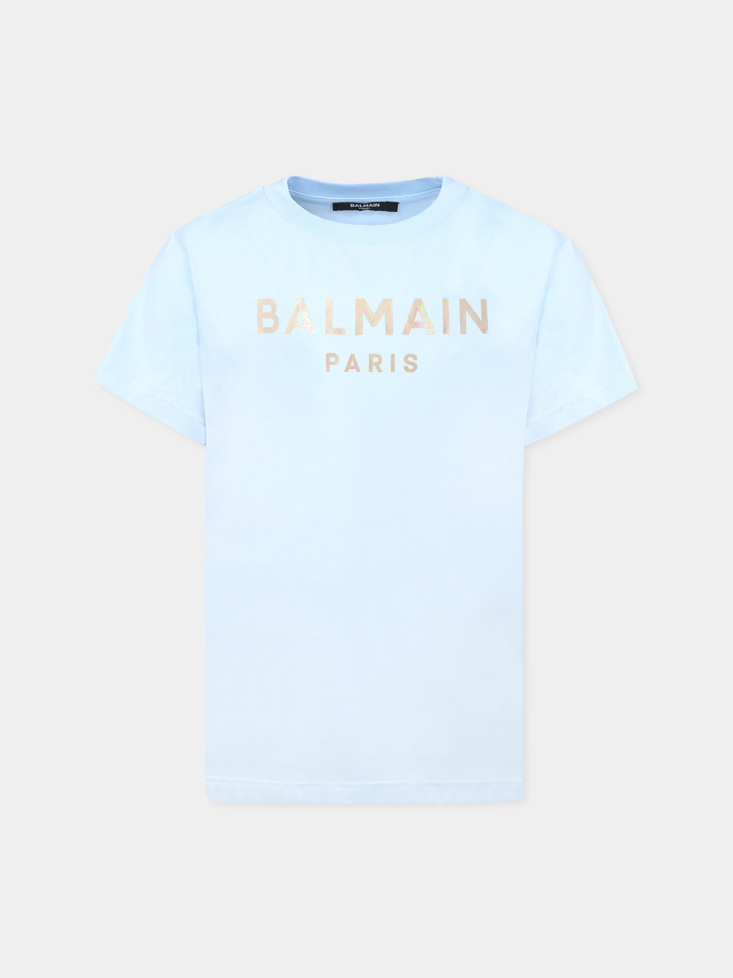 T-shirt celeste per bambina con logo,Balmain Kids,BU8A31 Z1751 684