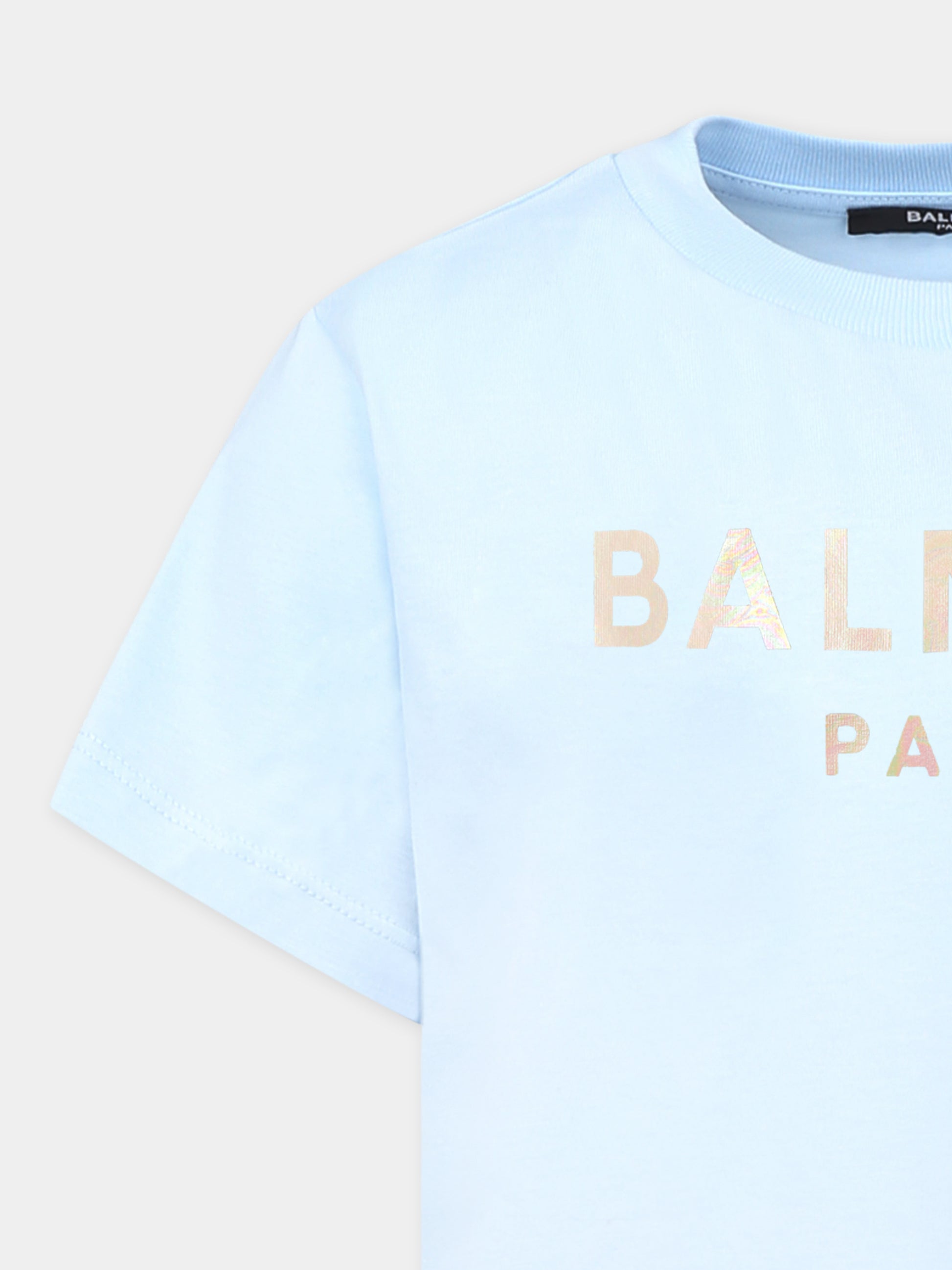 T-shirt celeste per bambina con logo,Balmain Kids,BU8A31 Z1751 684