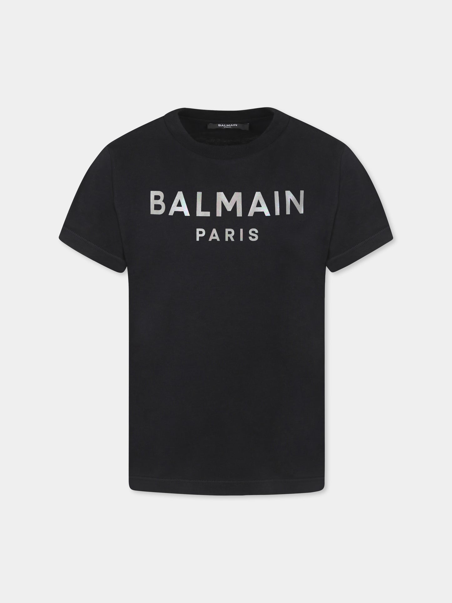 T-shirt nera per bambina con logo,Balmain Kids,BU8A31 Z1751 930