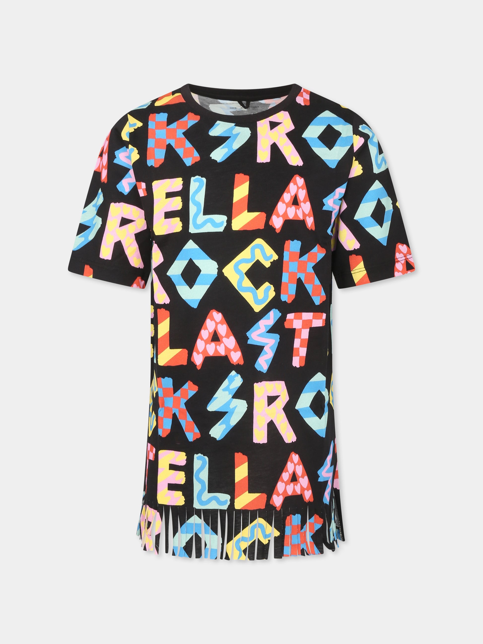 Vestito nero per bambina con logo all over,Stella Mccartney Kids,TU1D71 Z1583 930MC