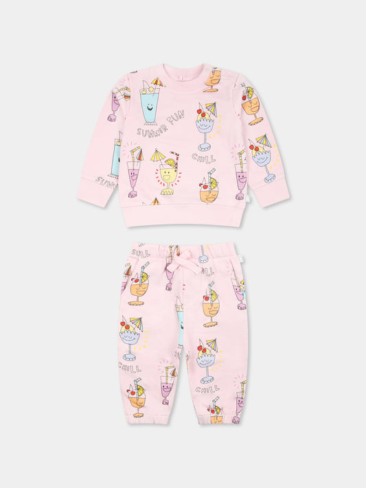 Completo lilla per neonata con stampa cocktail all over,Stella Mccartney Kids,TU3010 Z1632 50HMC