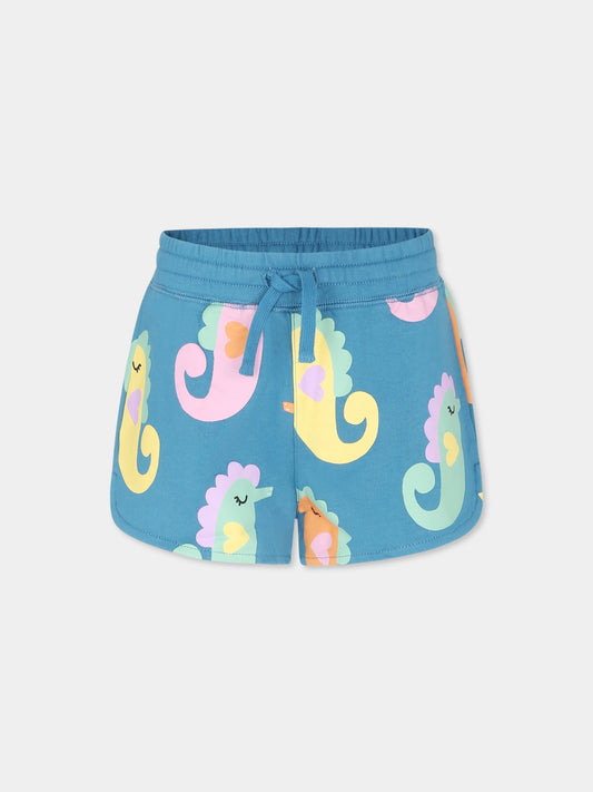 Blue shorts for girl with seahorses