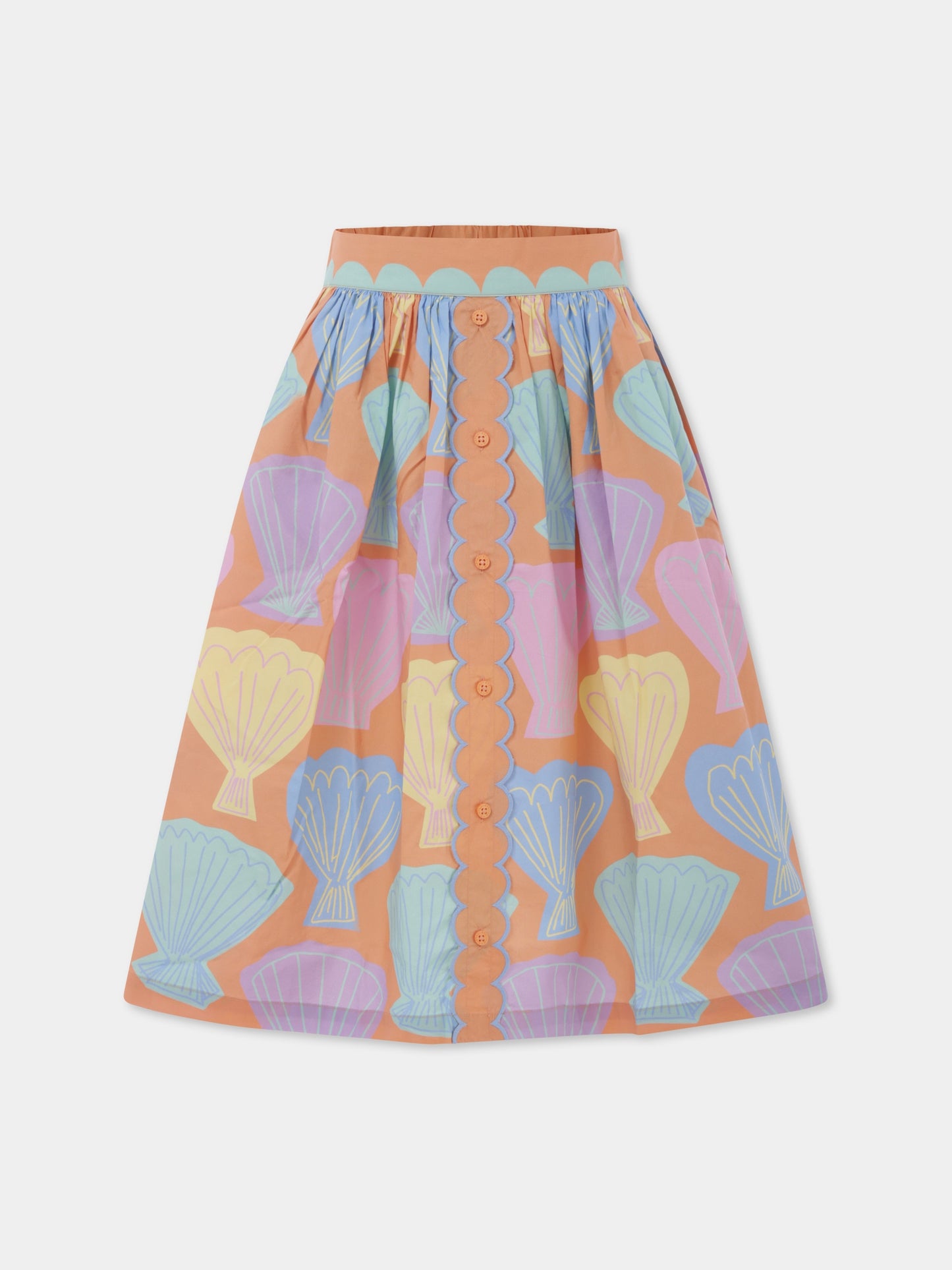Gonna arancione per bambina con conchiglie all over,Stella Mccartney Kids,TU7A54 Z1596 404MC