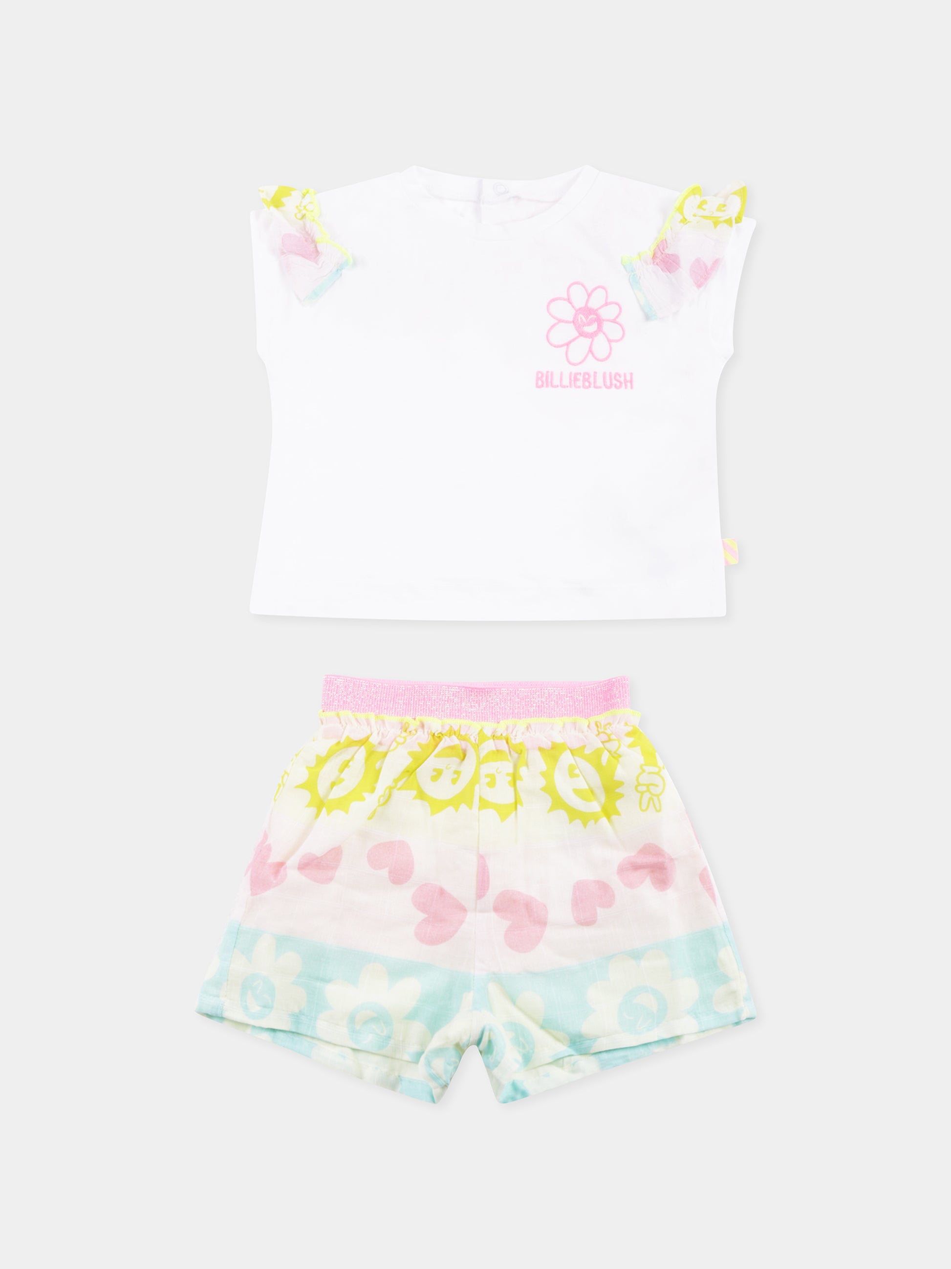 Completo bianco per neonata con logo e fiore,Billieblush,U20040 515