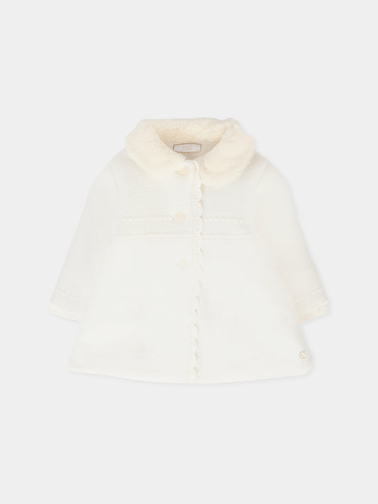 Cappotto avorio per neonata con logo,Paz Rodríguez,009 112843 60 H56