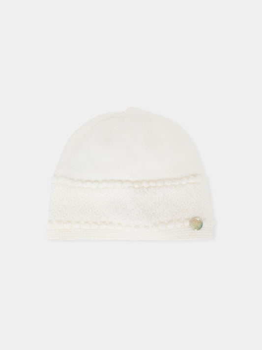 Berretto avorio per neonati con logo,Paz Rodríguez,040 112830 60 H56
