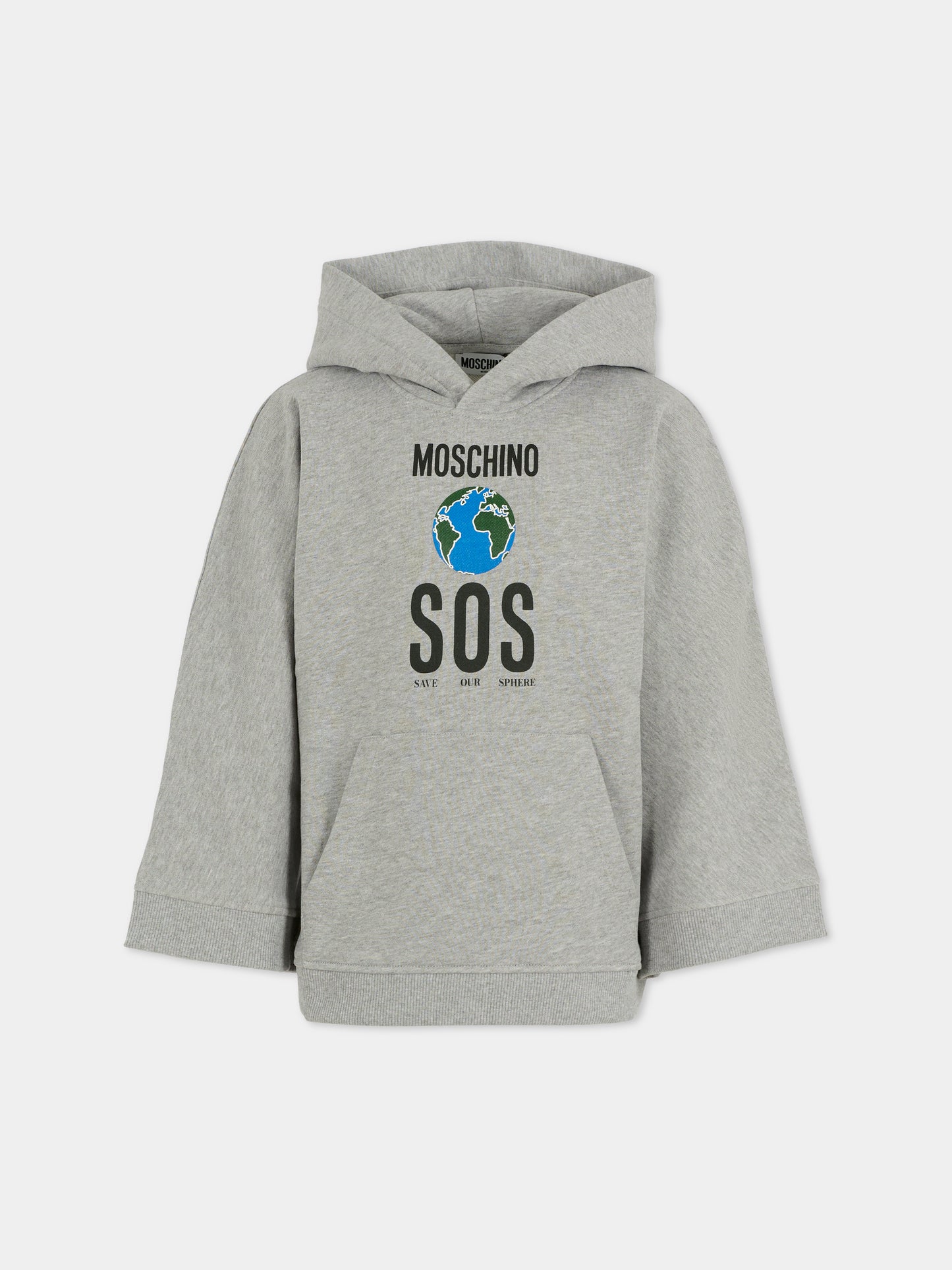Felpa grigia per bambini con pianeta Terra,Moschino Kids,HDF06M LCA77 60901