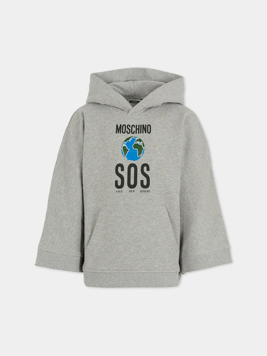 Felpa grigia per bambini con pianeta Terra,Moschino Kids,HDF06M LCA77 60901