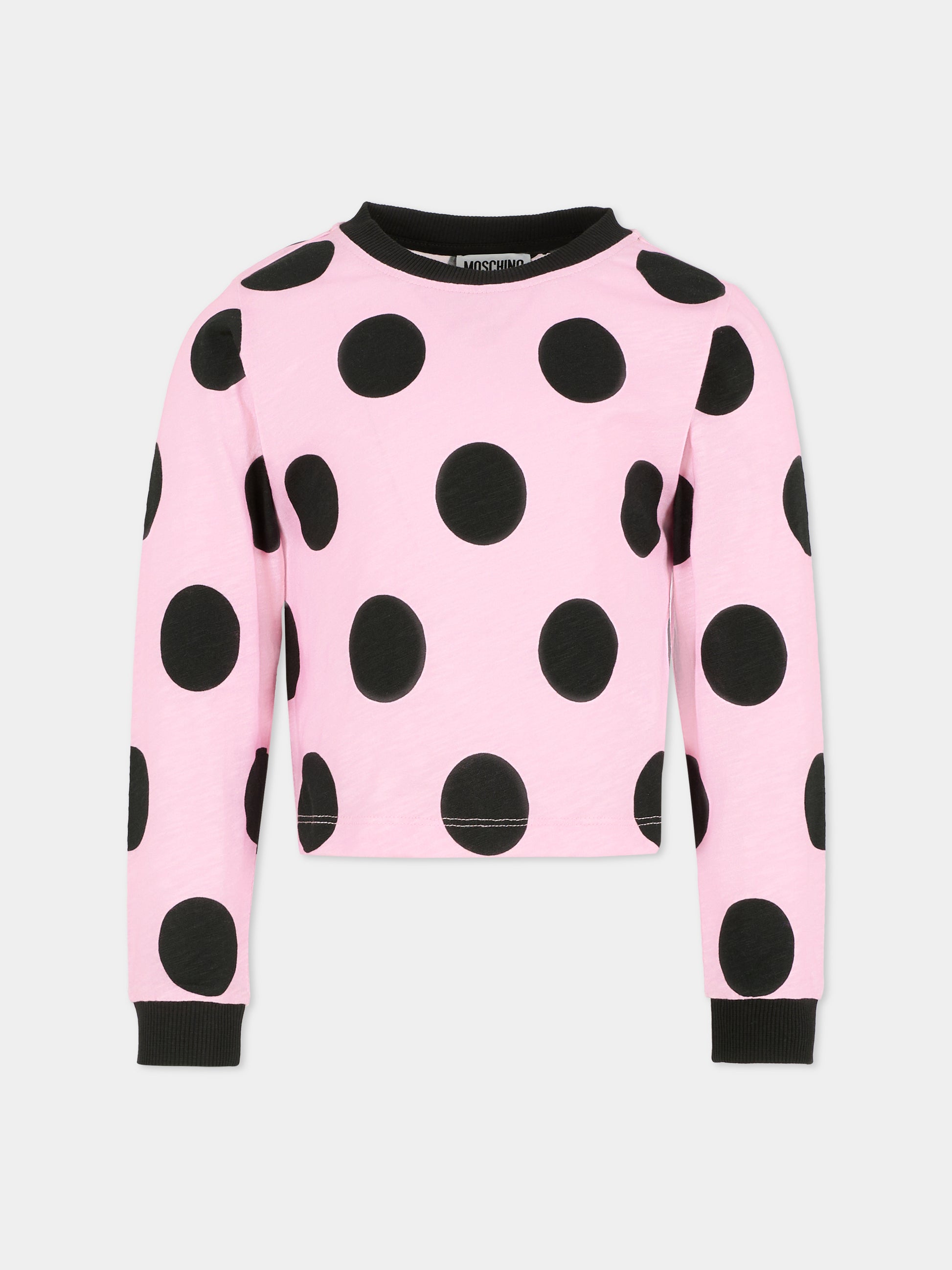 T-shirt crop lilla per bambina con pois neri,Moschino Kids,HDO013 LAB4A 84464