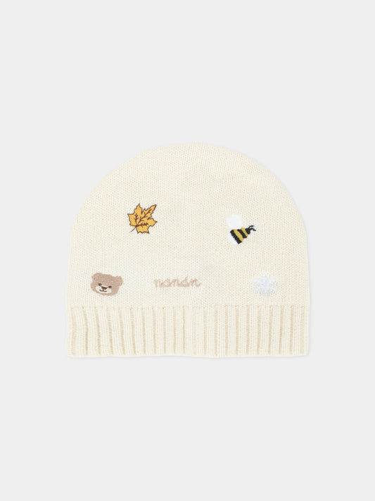 Berretto avorio per neonati con ape,Nanán,I25014B