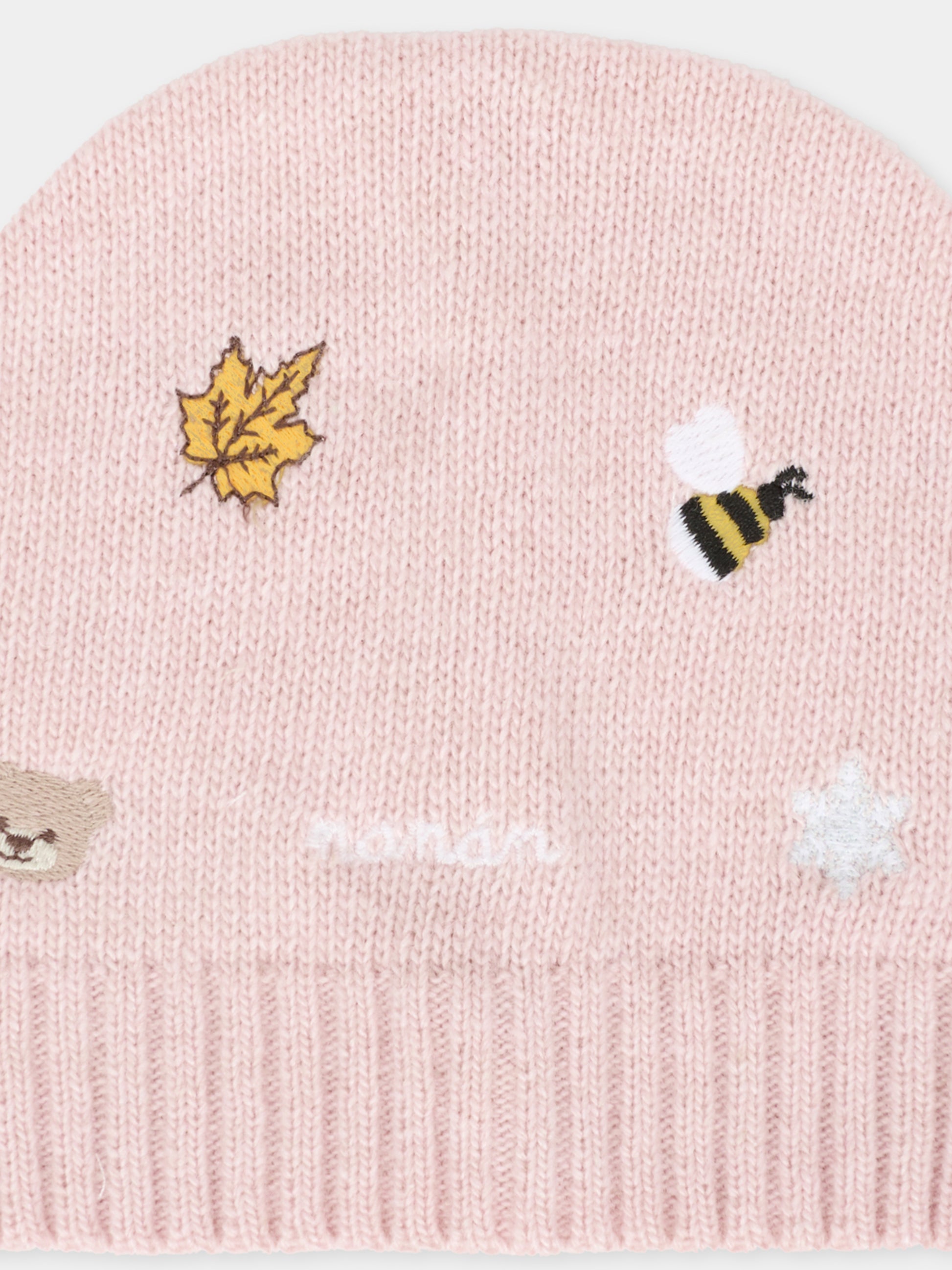 Berretto rosa  per neonata con ape,Nanán,I25014R