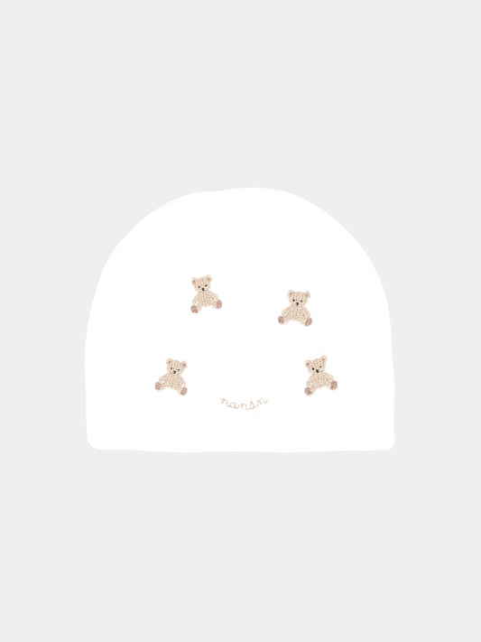 Cappello bianco per neonati con orsetti,Nanán,I25018B