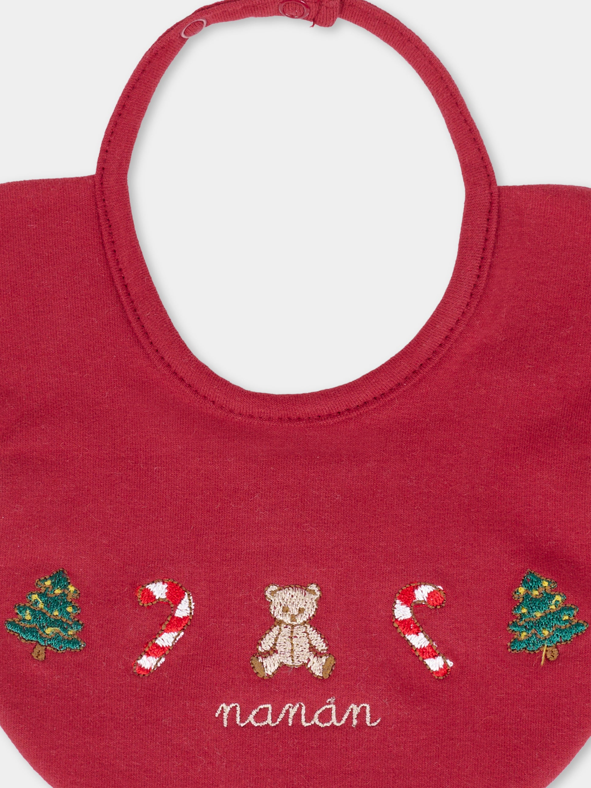 Bavaglino rosso per neonati con ricami natalizi,Nanán,I25031RS