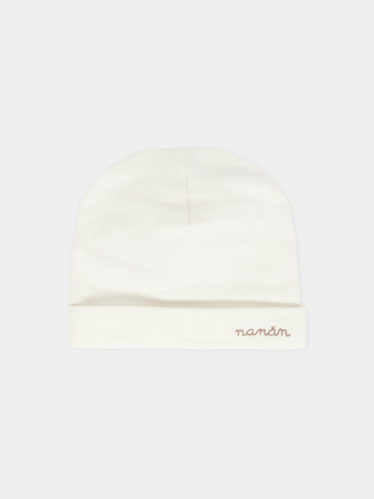 Cappello avorio per neonati con logo,Nanán,I25110P