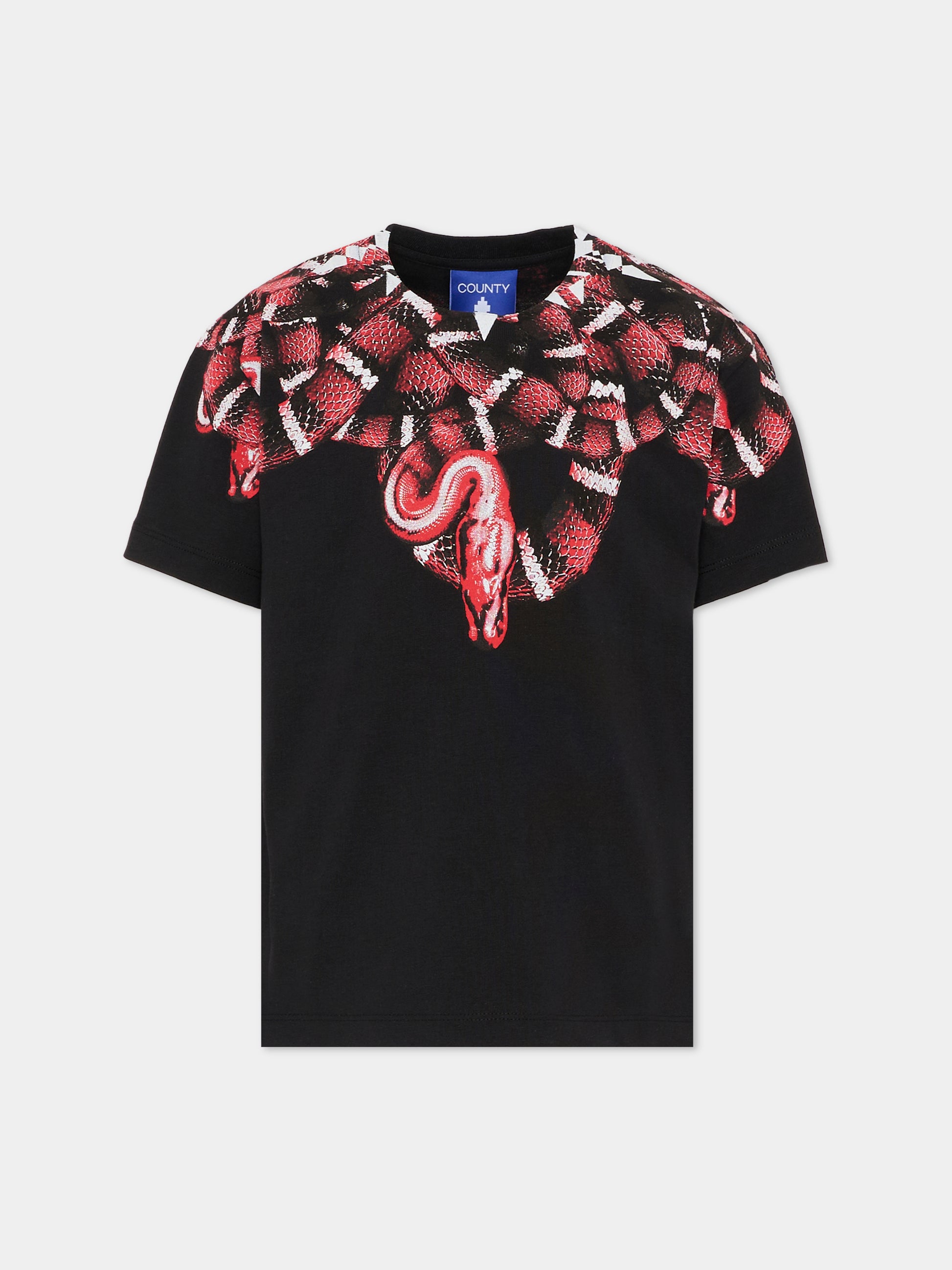 T-shirt nera per bambino con stampa serpente,County Of Milan Kids,F5CMJBTH040 110