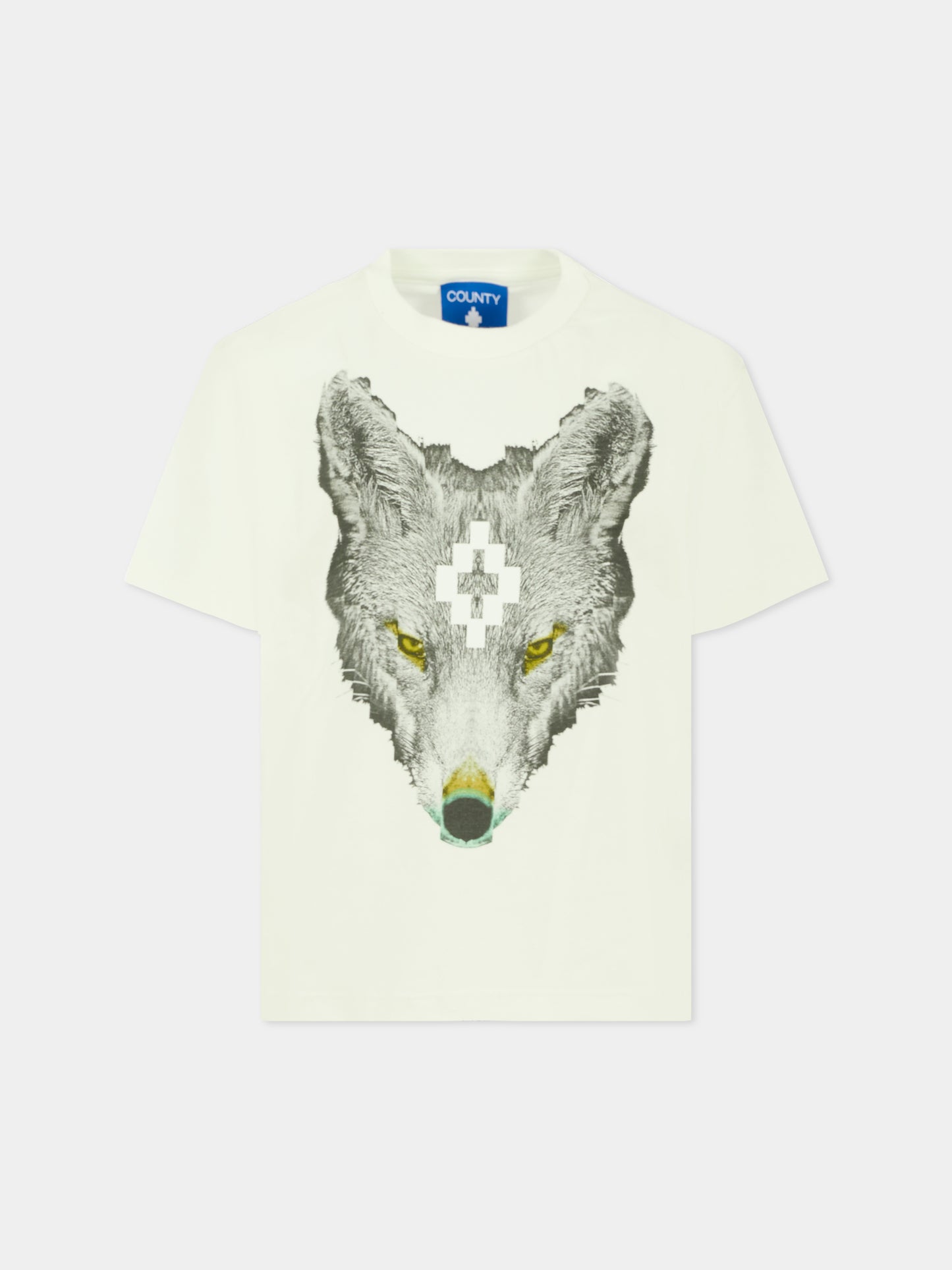 T-shirt bianca per bambino con logo e lupo,County Of Milan Kids,F5CMJBTH078 002