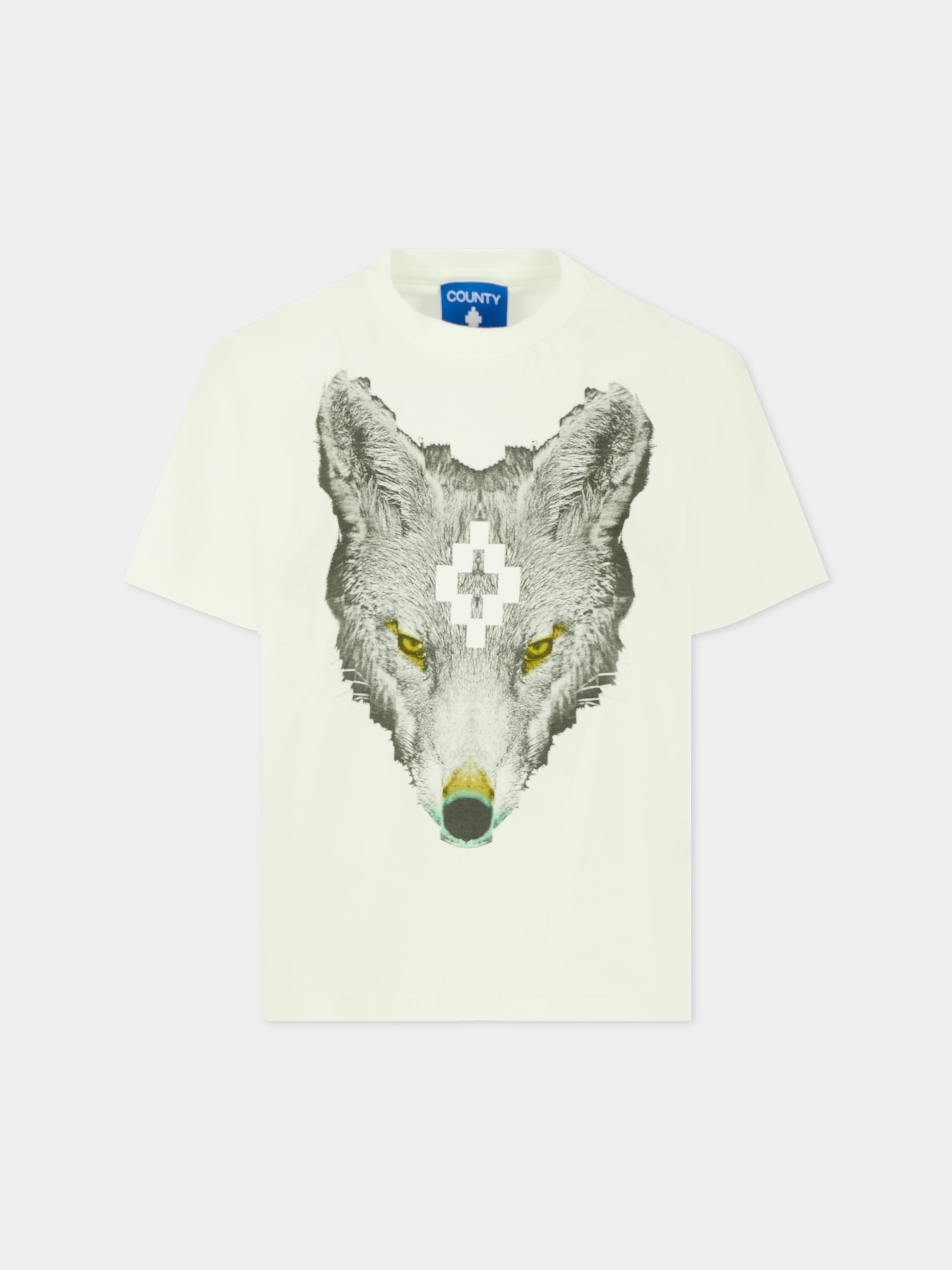 T-shirt bianca per bambino con logo e lupo,County Of Milan Kids,F5CMJBTH078 002
