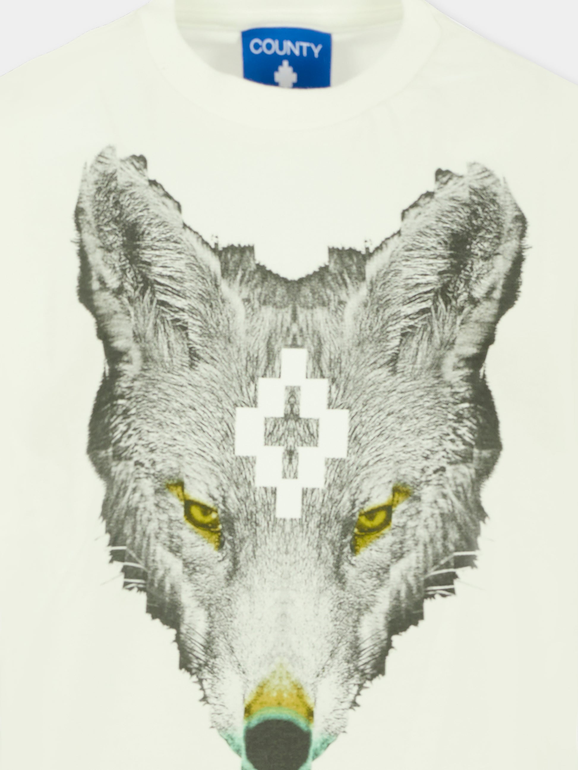 T-shirt bianca per bambino con logo e lupo,County Of Milan Kids,F5CMJBTH078 002