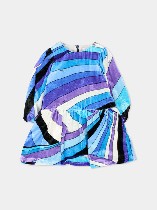 Vestito blu per neonata con stampa marmo,Emilio Pucci Junior,PX1120 V0171 101BL