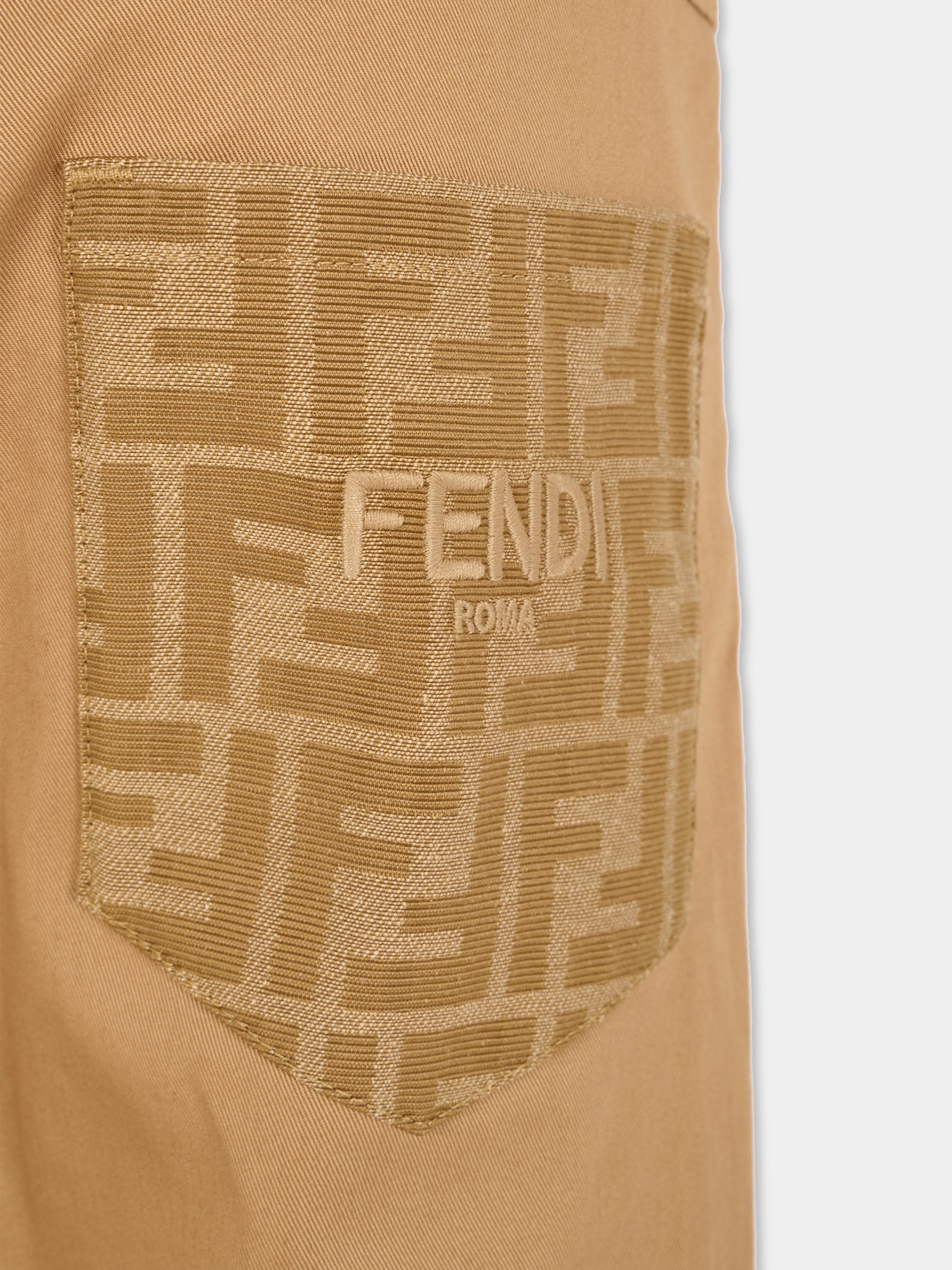 Pantaloni beige per bambino con FF,Fendi Kids,JUF168 AS5Y F0QU5