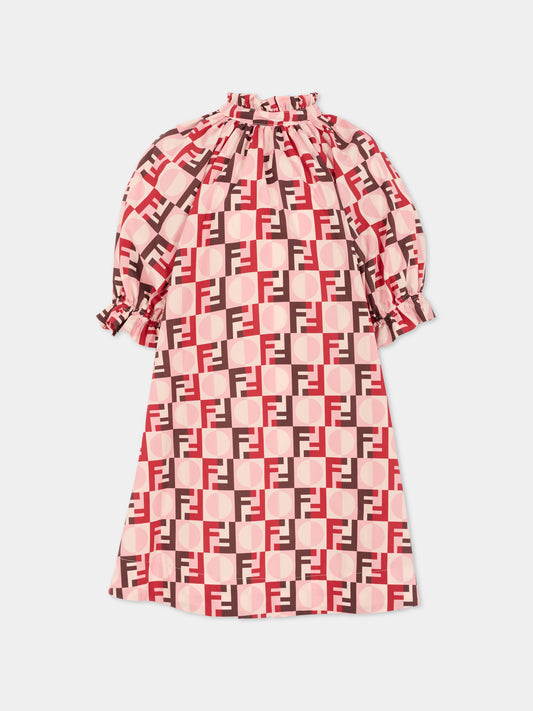 Vestito rosa per bambina con FF,Fendi Kids,JFB810 AYMH F1TKH