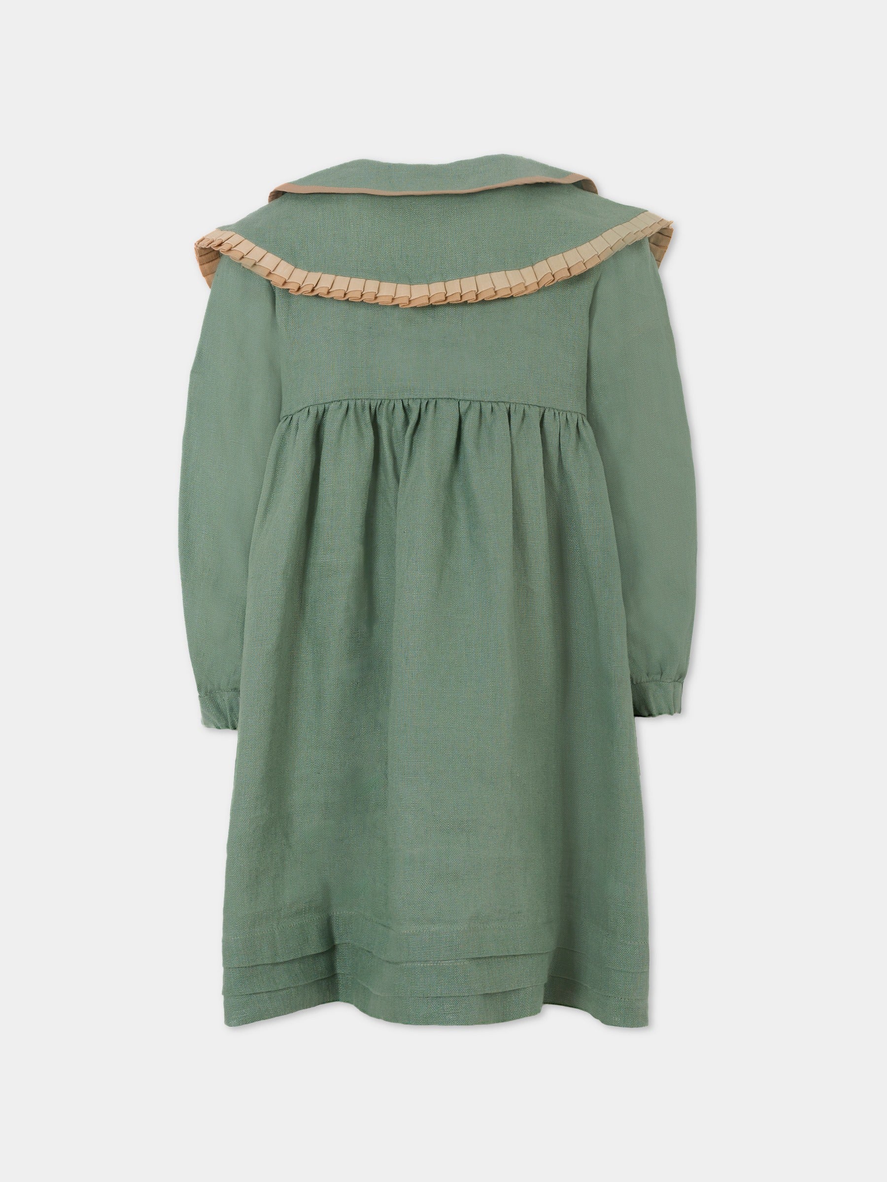 Vestito verde per bambina con volpe,Pangolini Kids,DRESS FOX