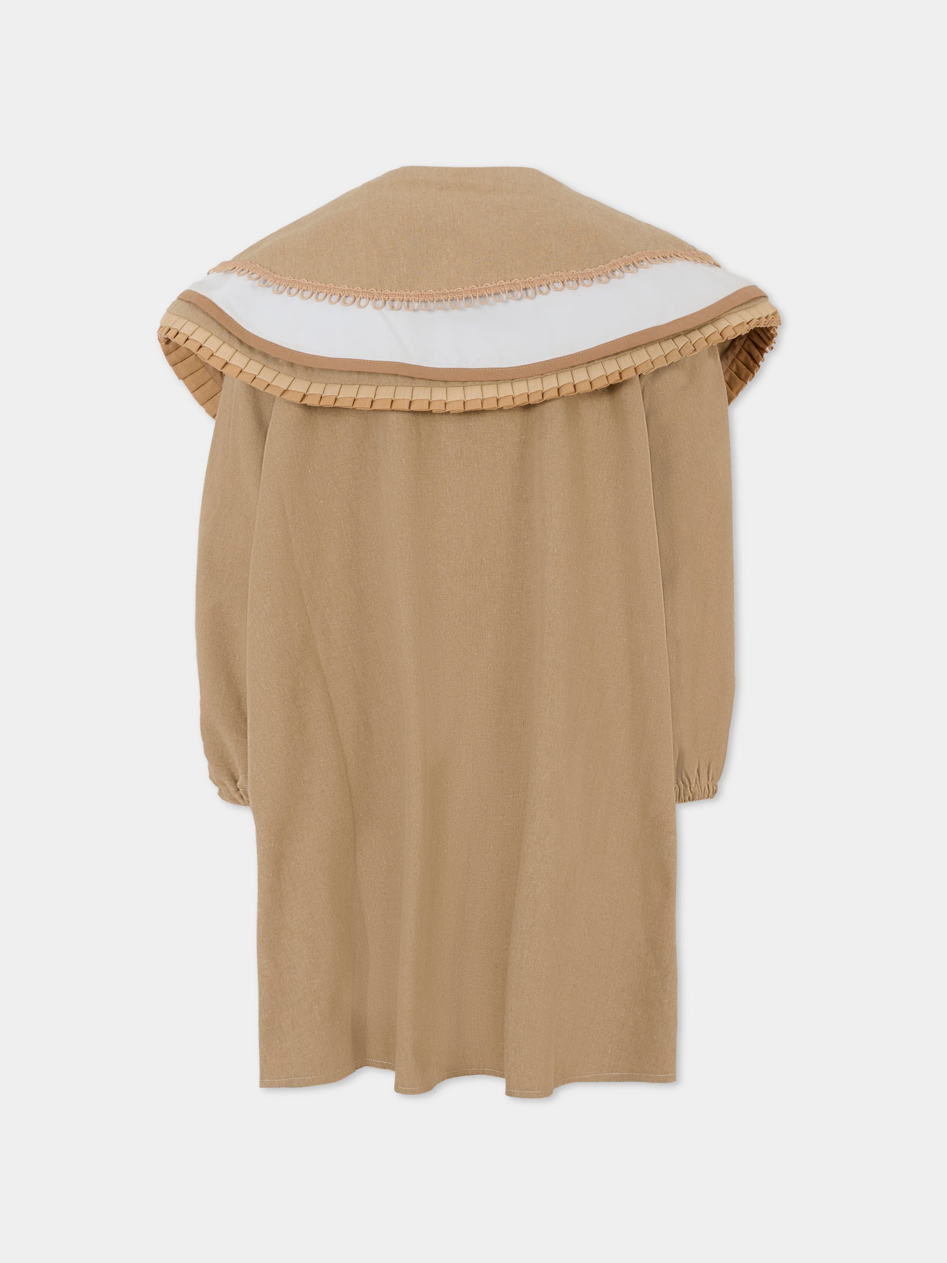 Vestito beige per bambina con ricami,Pangolini Kids,DRESS BEIGE