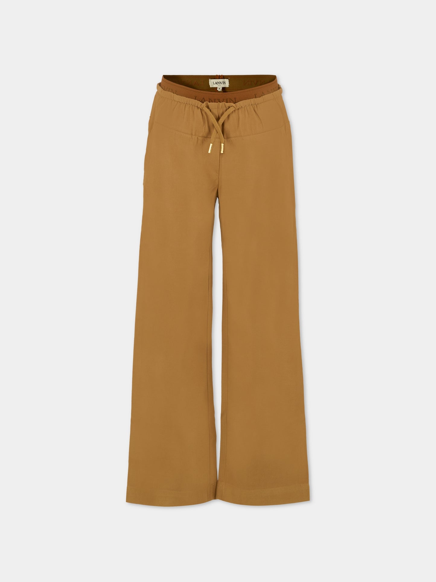 Pantaloni marroni per bambina con logo,Lanvin Petite,N30275 585