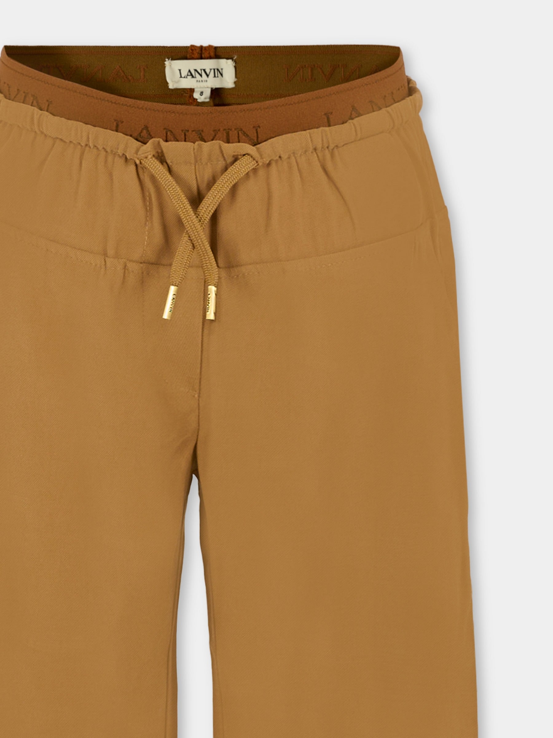 Pantaloni marroni per bambina con logo,Lanvin Petite,N30275 585