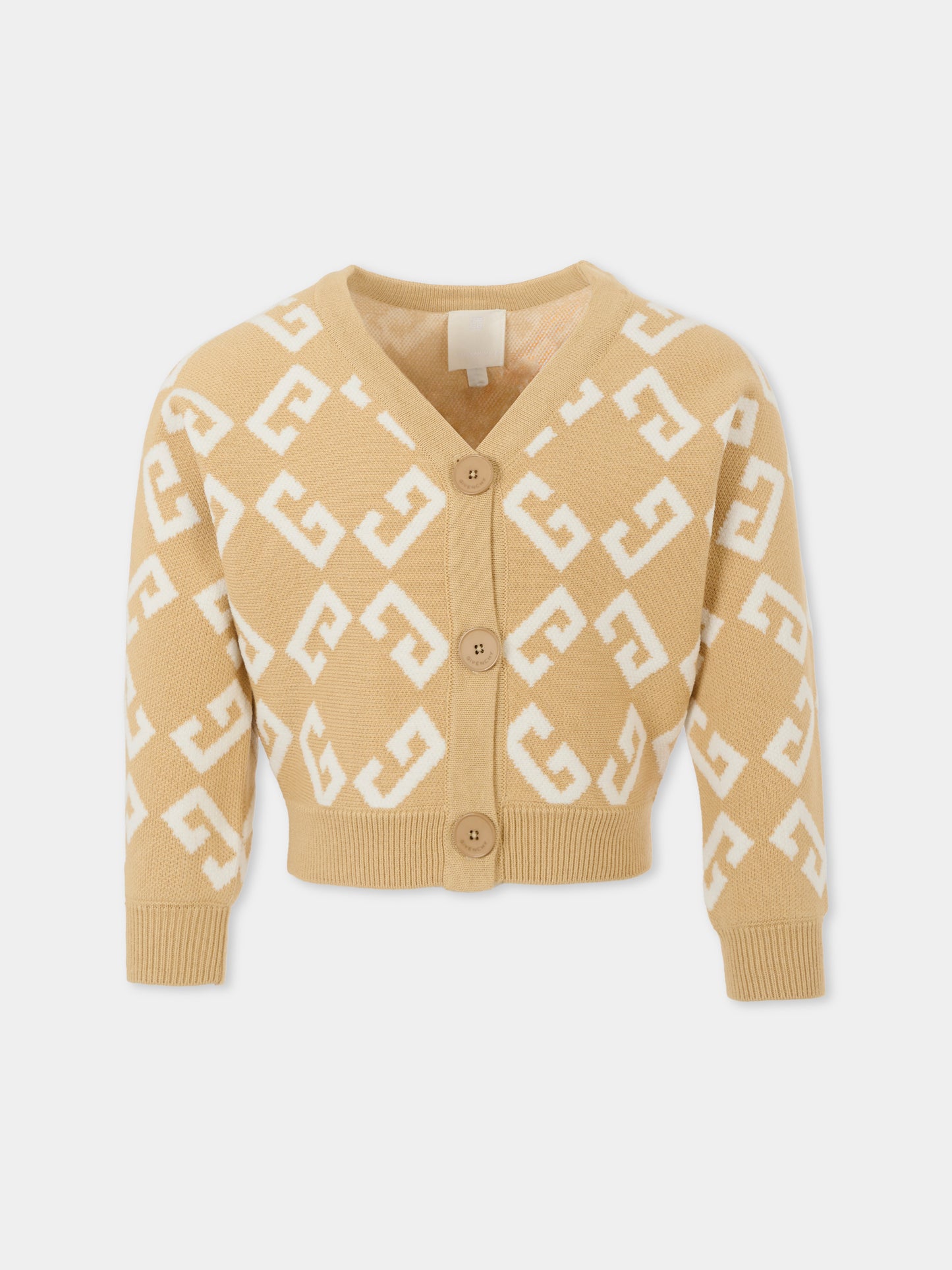 Cardigan crop beige per bambina con logo,Givenchy Kids,H30996 20P