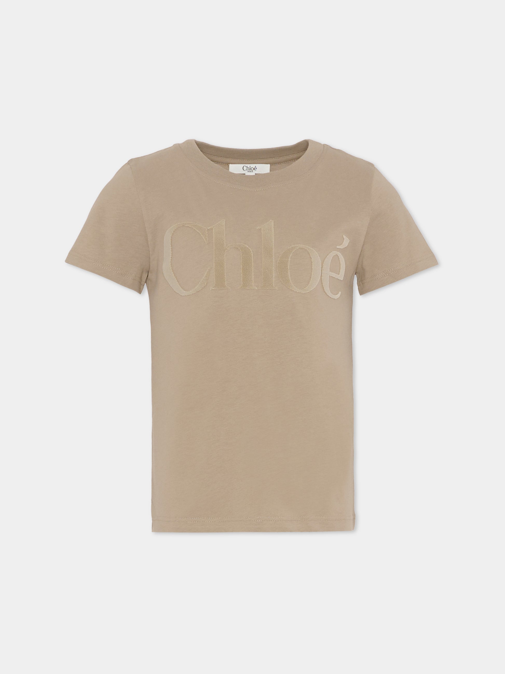T-shirt grigia per bambina con logo in velluto,Chloé Kids,C20652 63A