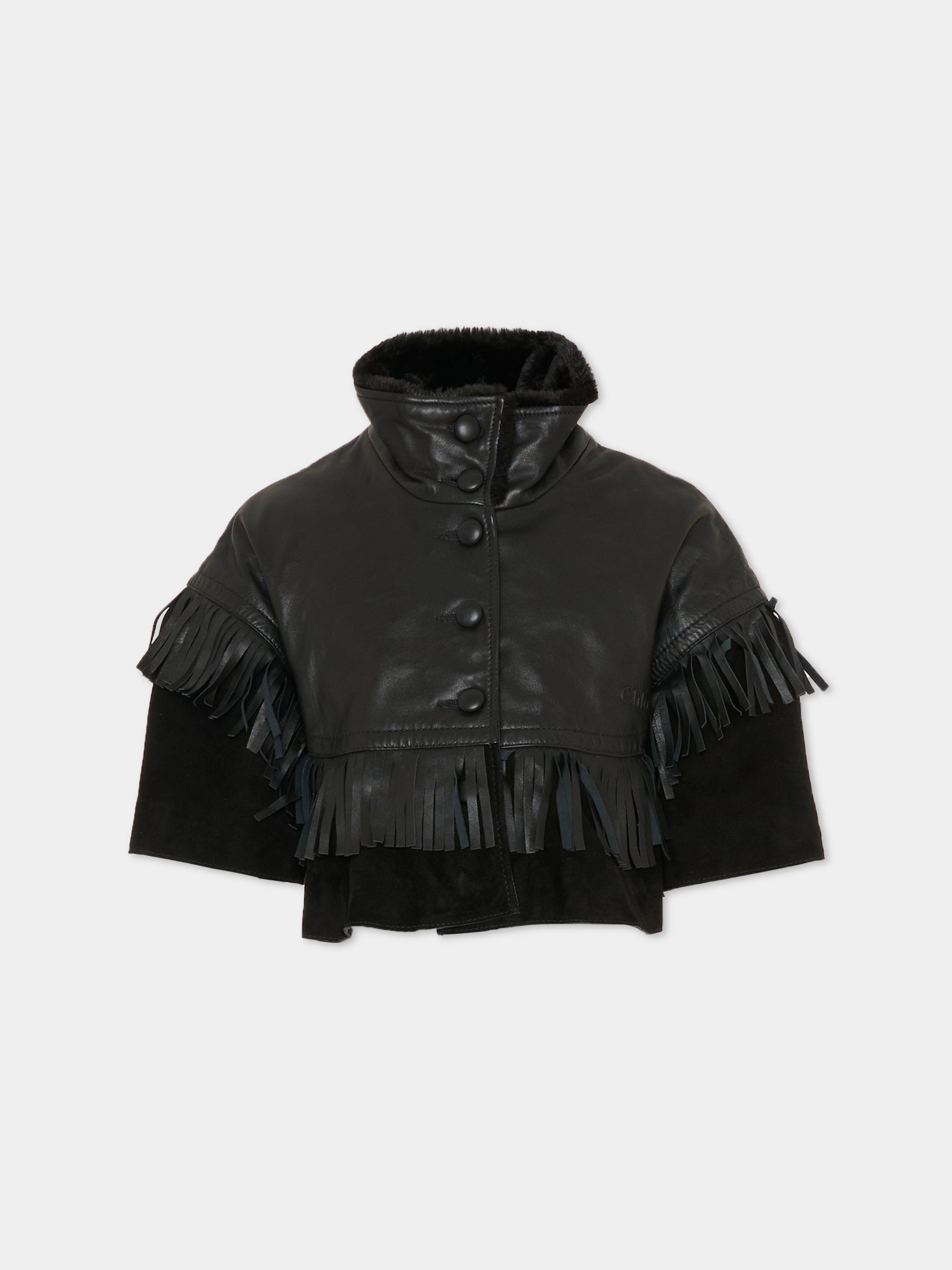 Cappa nera per bambina con logo,Chloé Kids,C20669 09B