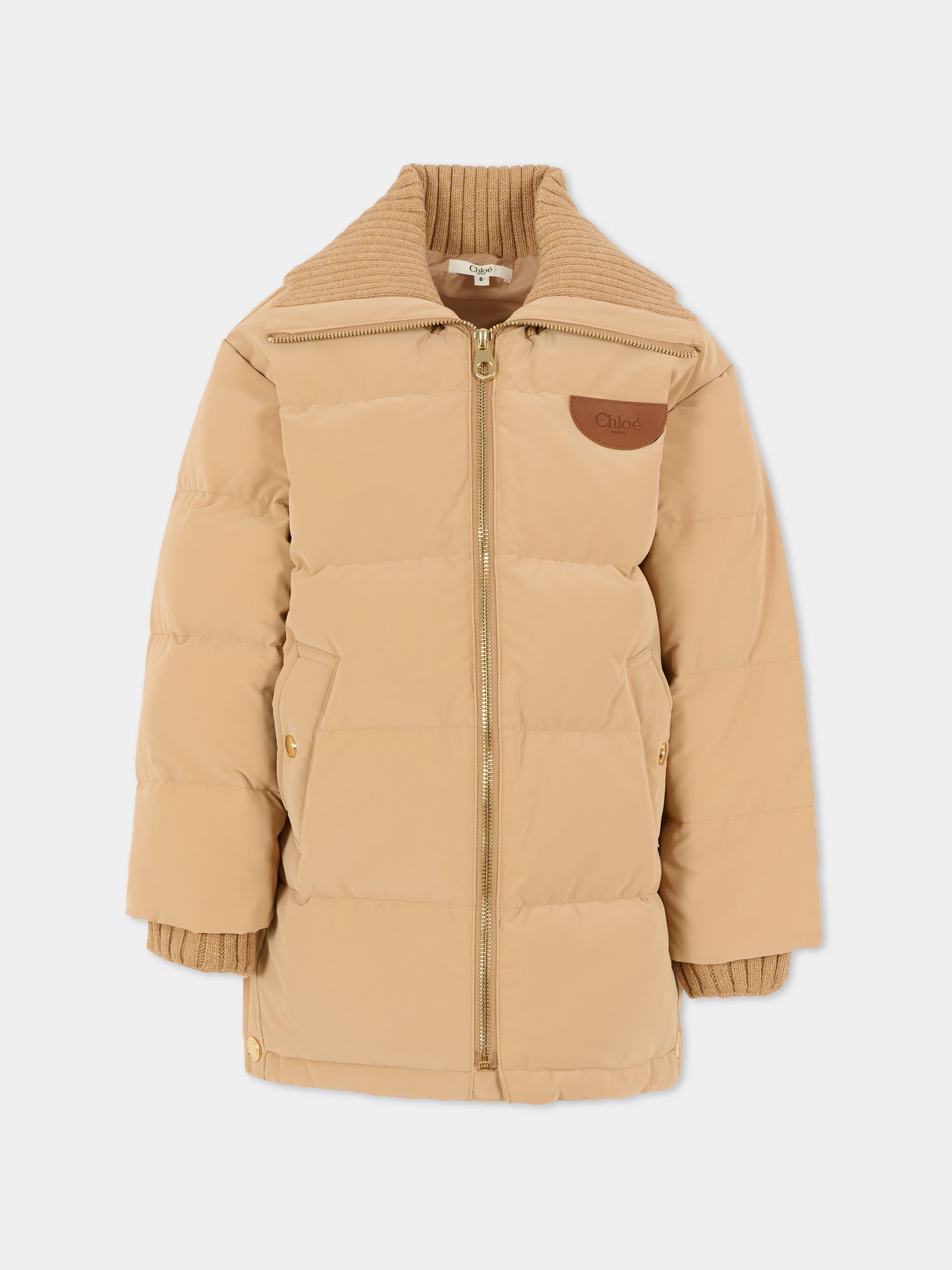 Piumino beige per bambina con patch,Chloé Kids,C20663 231