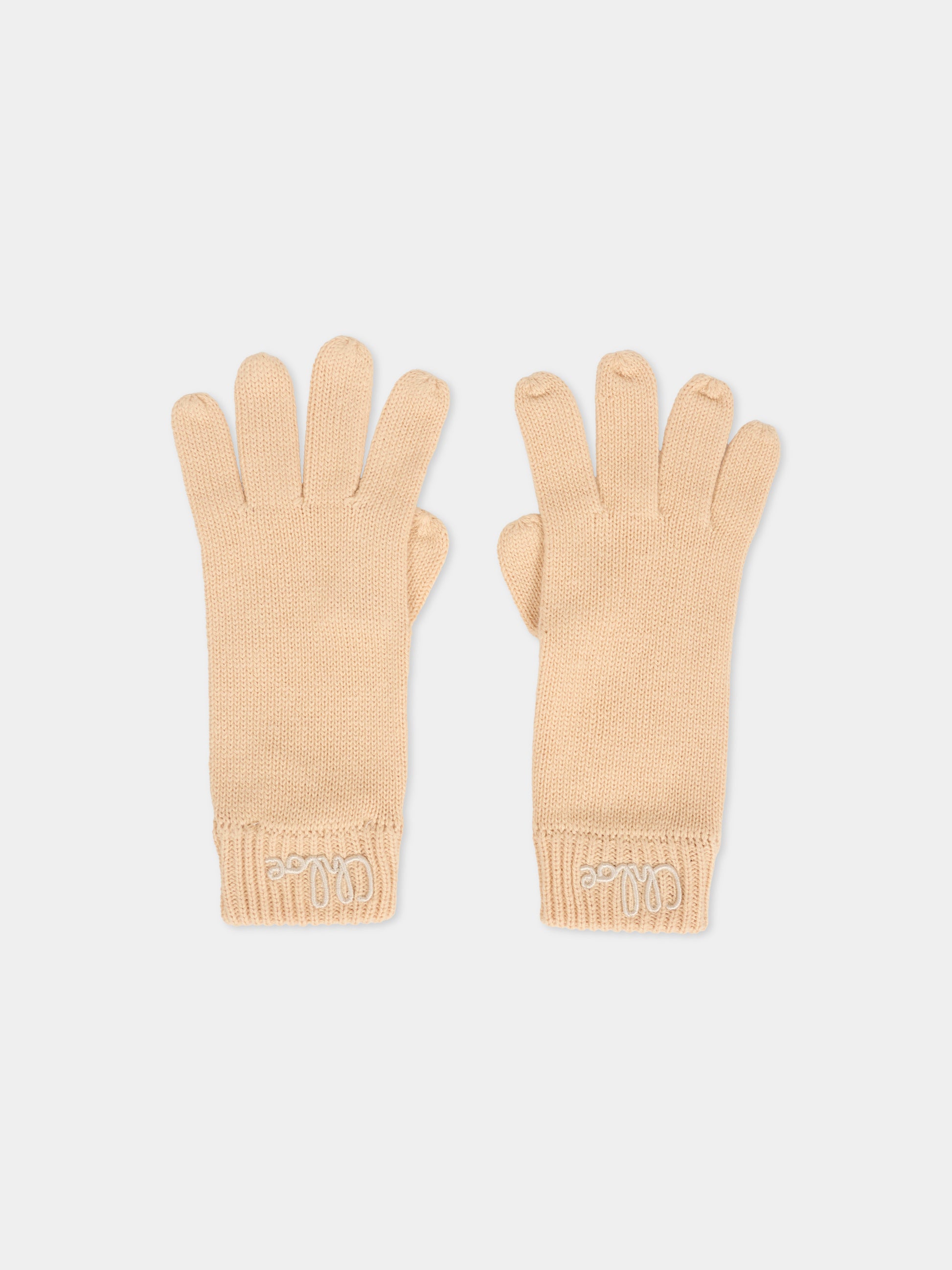 Guanti rosa per bambina con logo ricamato,Chloé Kids,C20690 257