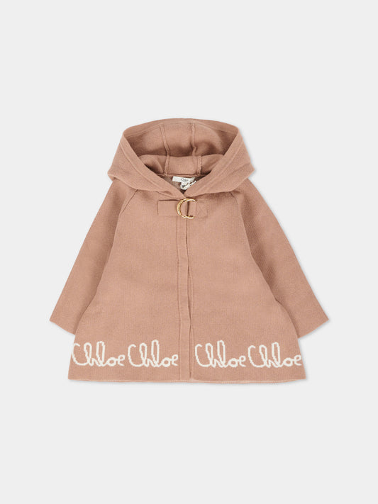 Cappa beige per neonata con logo,Chloé Kids,C20802 244