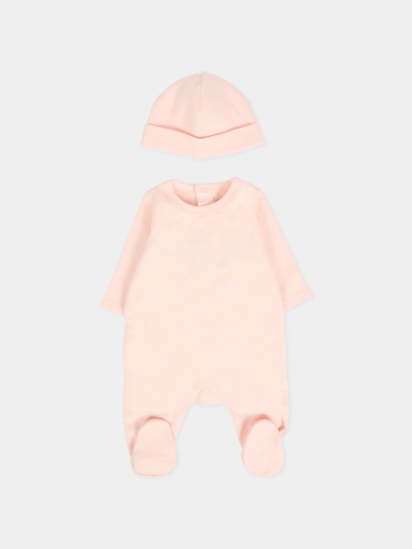 Set tutina rosa per neonata con motivo floreale,Chloé Kids,C20774 45Q