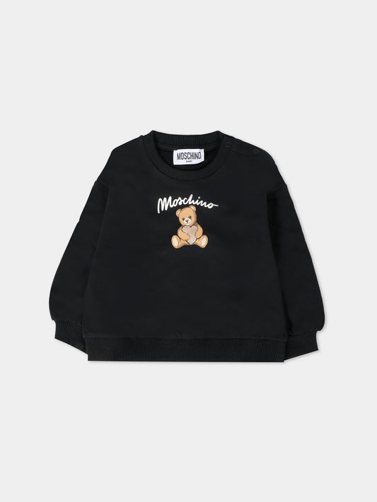 Felpa nera per neonata con Teddy Bear e logo,Moschino Kids,MDF033 LCA40 60100
