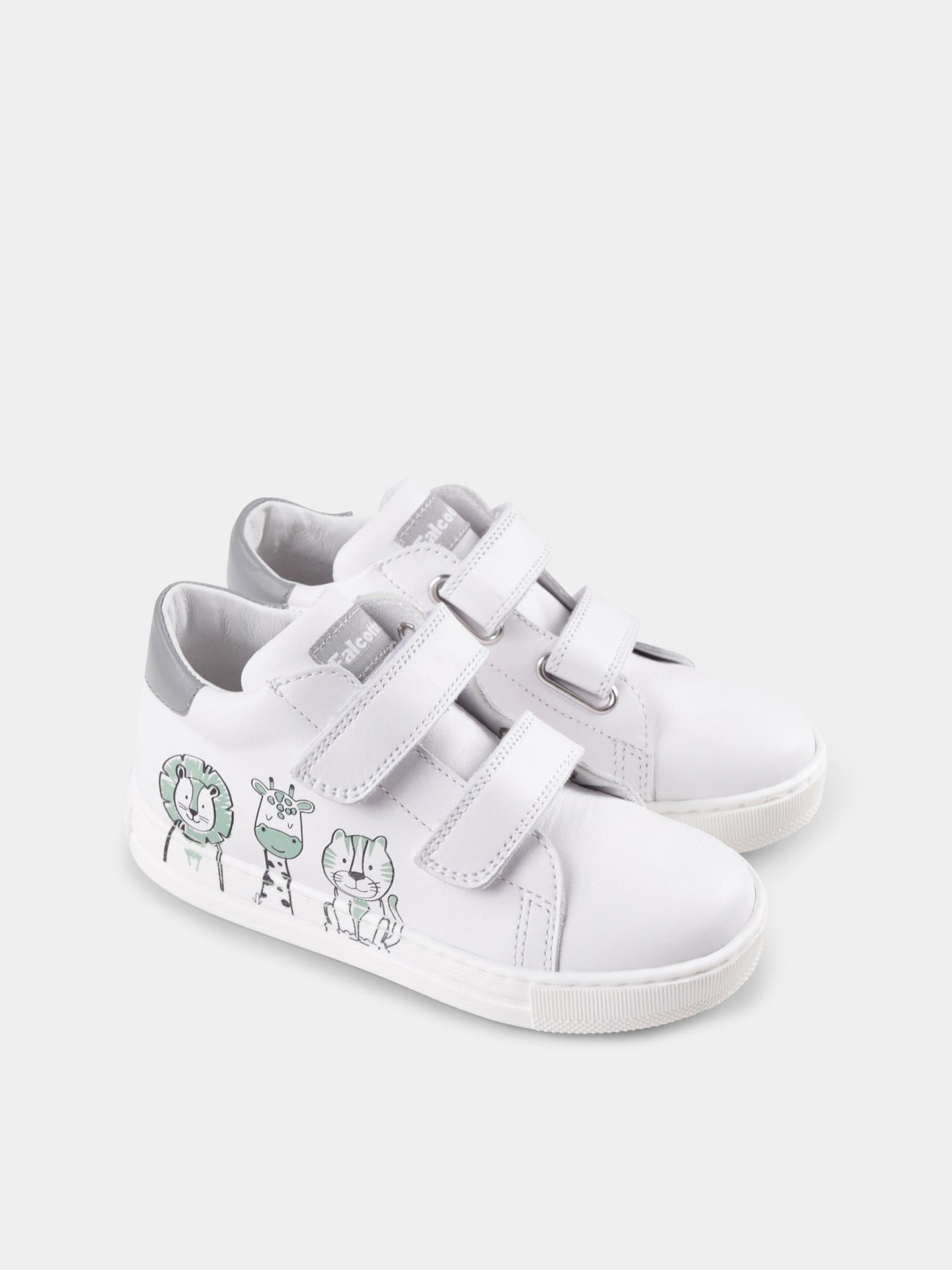 White sneakers for babykids and kids with animals