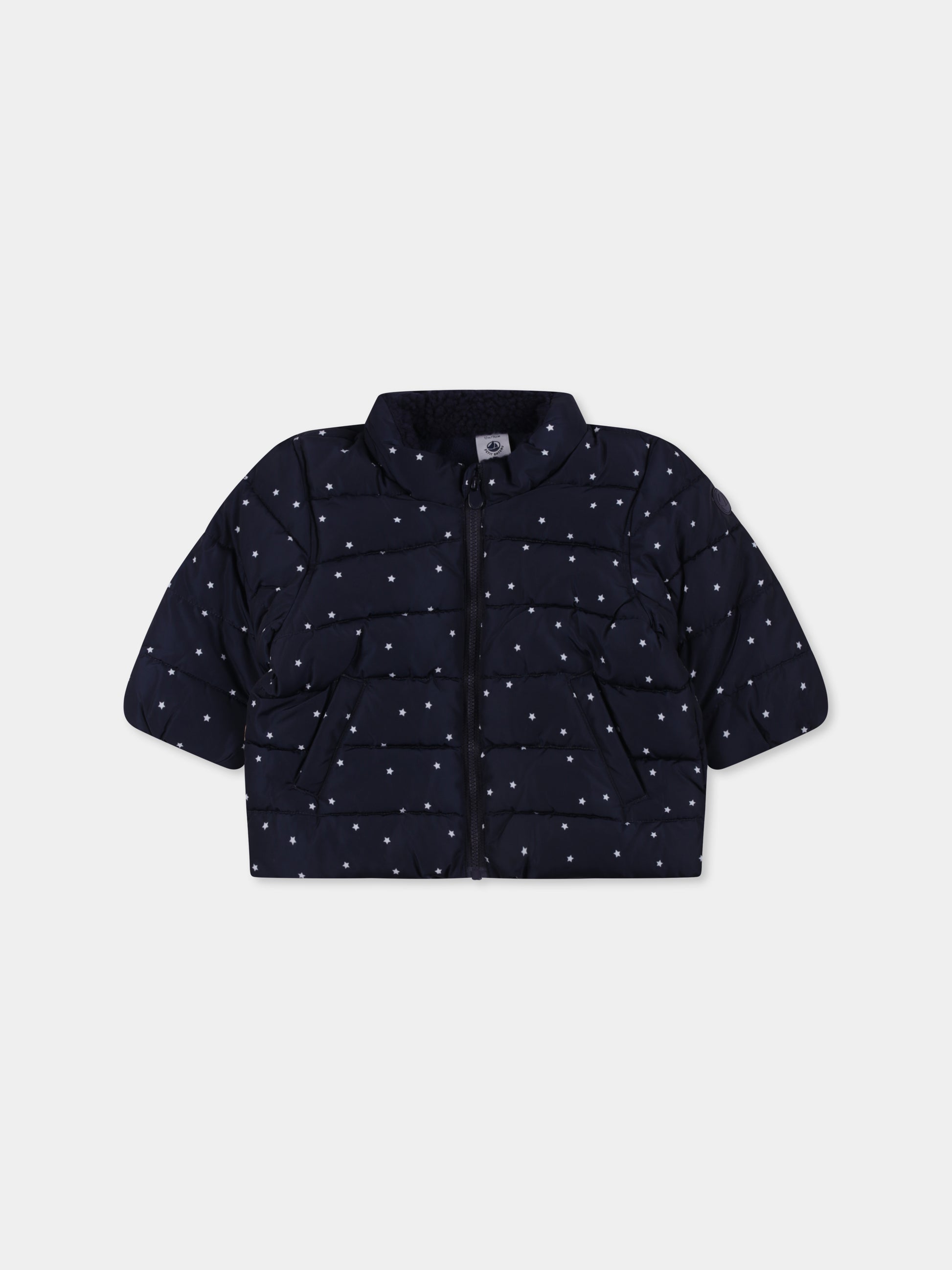Piumino blu per neonati con stelle all over,Petit Bateau,A0B45 01