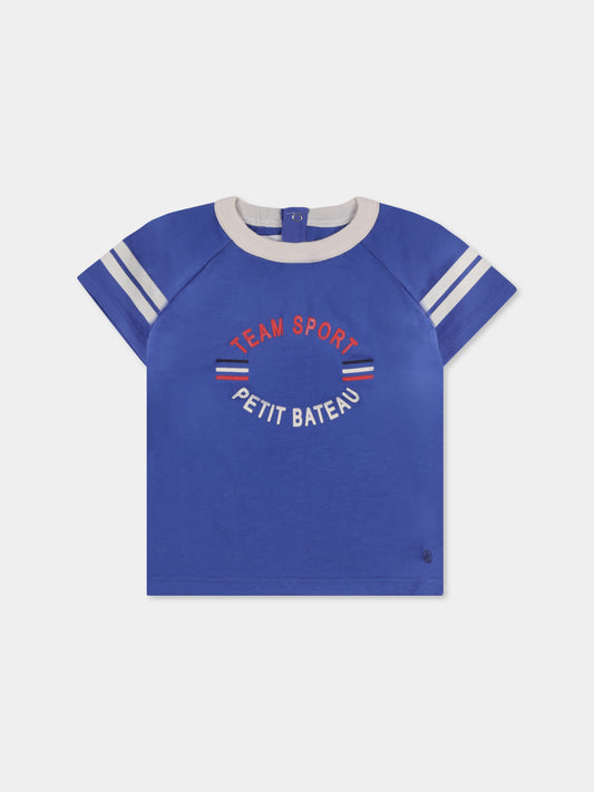 T-shirt blu per neonato con logo e scritta,Petit Bateau,A0BDX 01