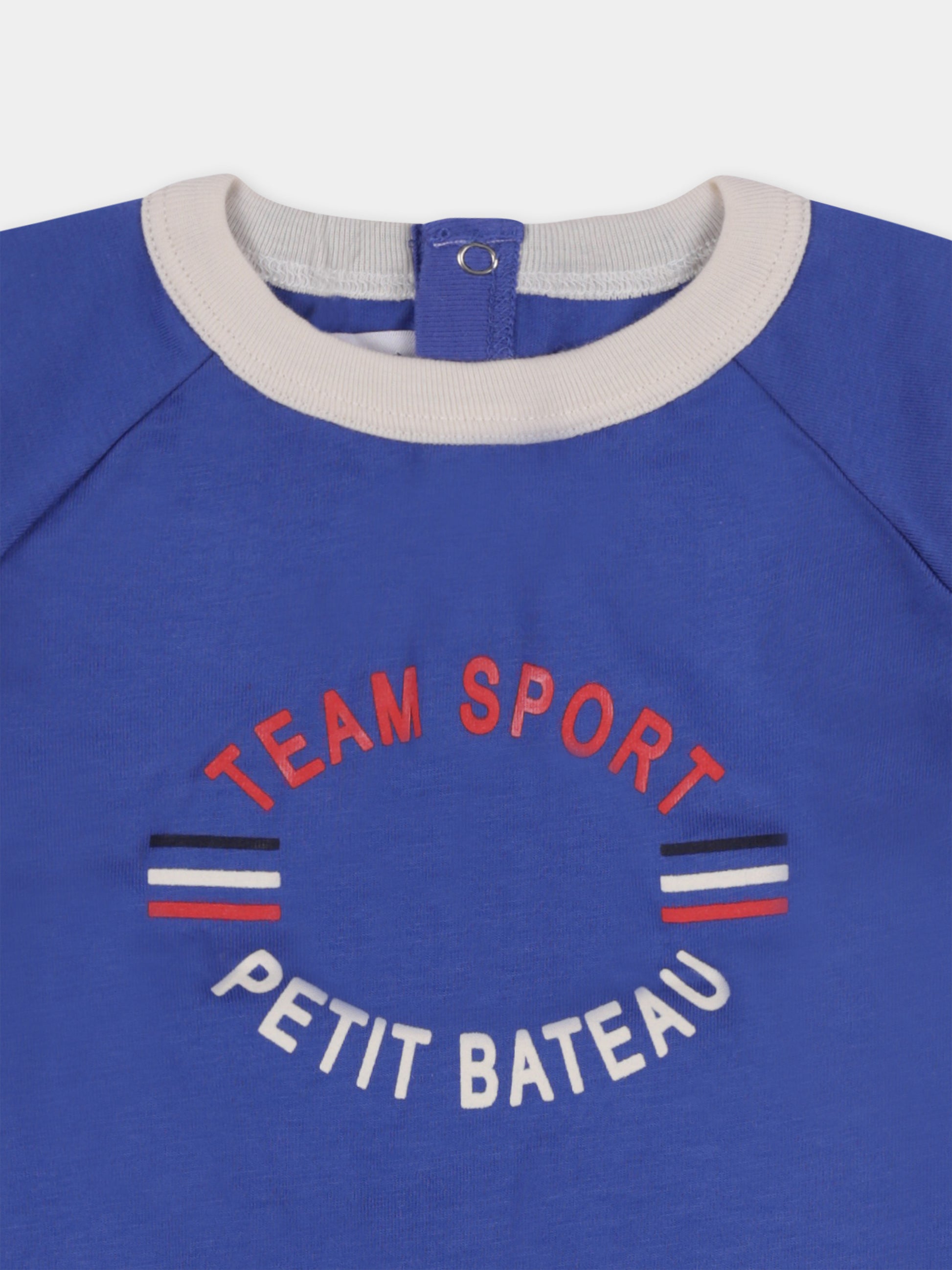 T-shirt blu per neonato con logo e scritta,Petit Bateau,A0BDX 01