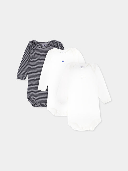 Set body multicolor per neonati con cuori e scritta,Petit Bateau,A0BEA 00