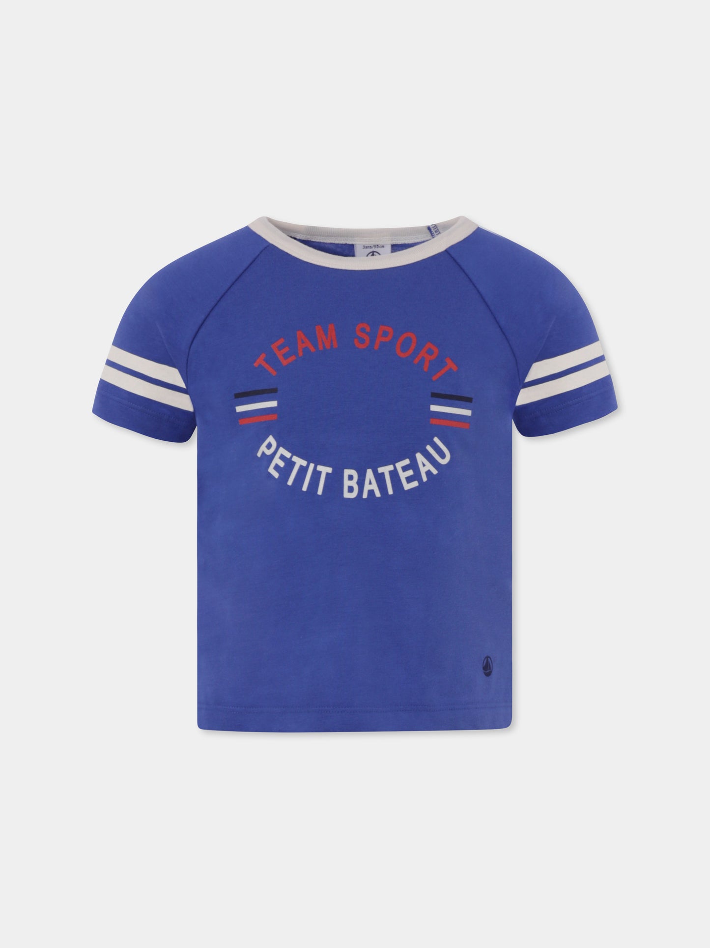 T-shirt blu per bambino con logo e scritta,Petit Bateau,A0BIK 01