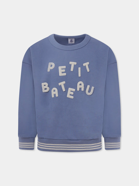 Felpa celeste per bambino con logo,Petit Bateau,A0BJ8 01
