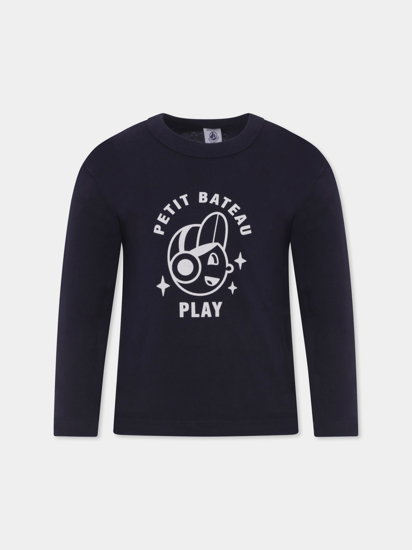 T-shirt blu per bambino con logo e stampa,Petit Bateau,A0BJK 05